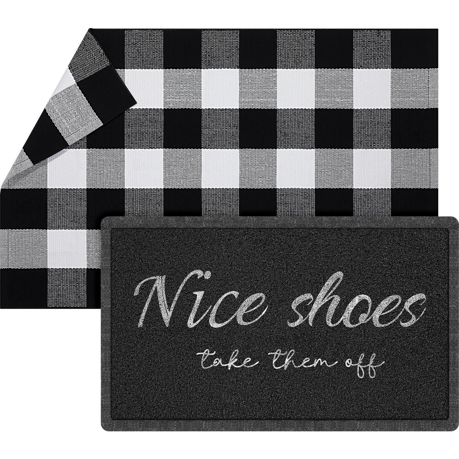Geelin 2 Pcs Cute Shoes Take Them Off Doormat 30'' x 18'' Rustic Buffalo Outdoor Rug 43'' x 27.5'' Welcome Door Mats for Front Door Farmhouse Outdoor