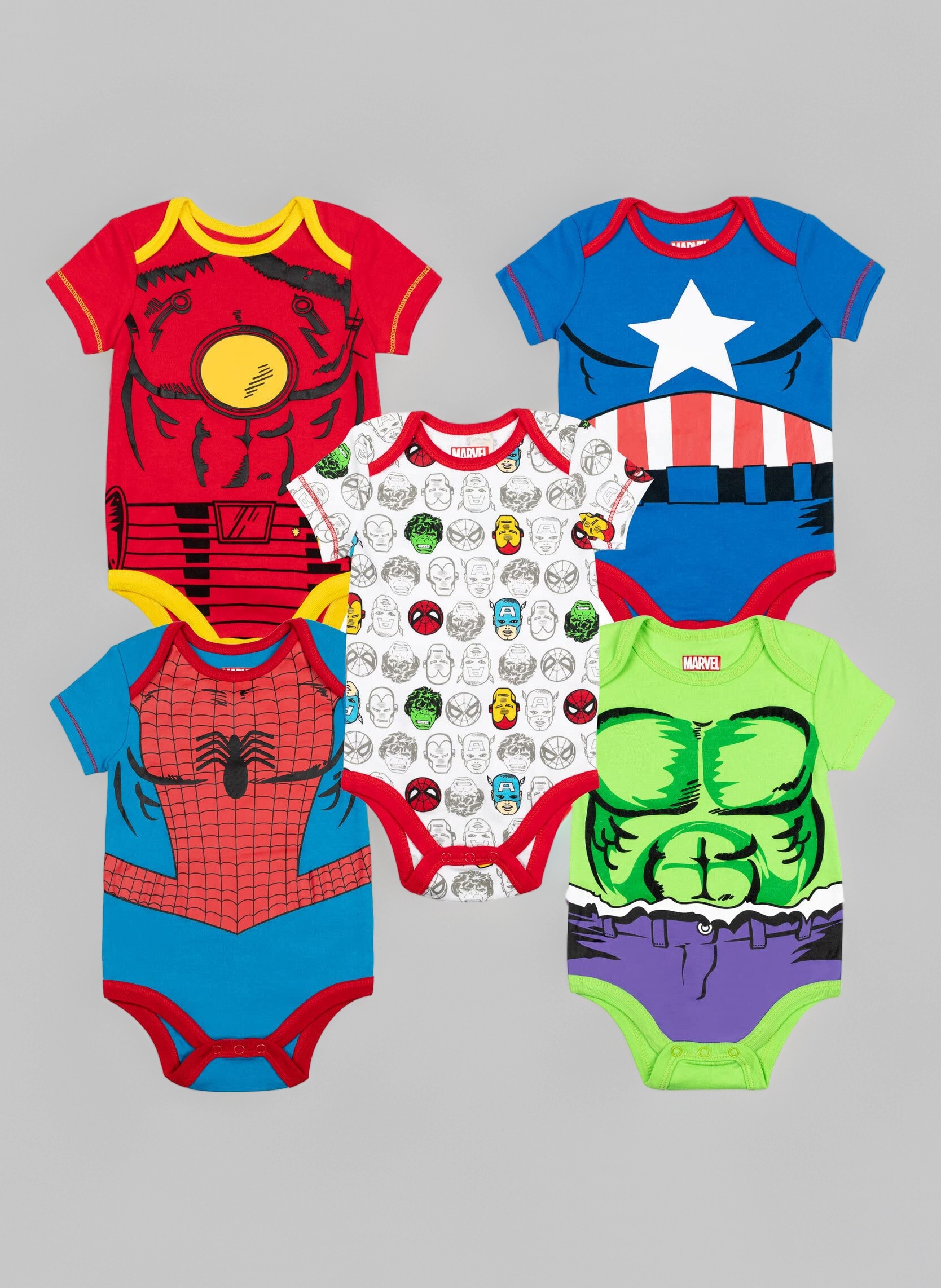 Marvel Baby Boys' 5 Pack Onesies - The Hulk, Spiderman, Iron Man and Captain America