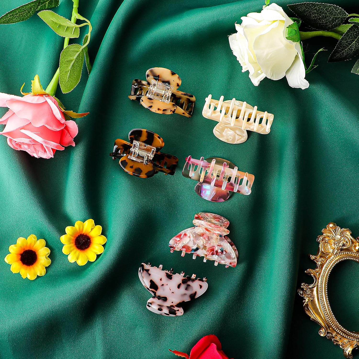 WILLBOND 6 Pieces Medium Hair Claw Clips for Thin Hair 2.6 Inch Tortoise Shell Clip Banana Jaw Hairpin French Style Barrettes Head Accessories for Women Girls(Retro Patterns) - Image 3