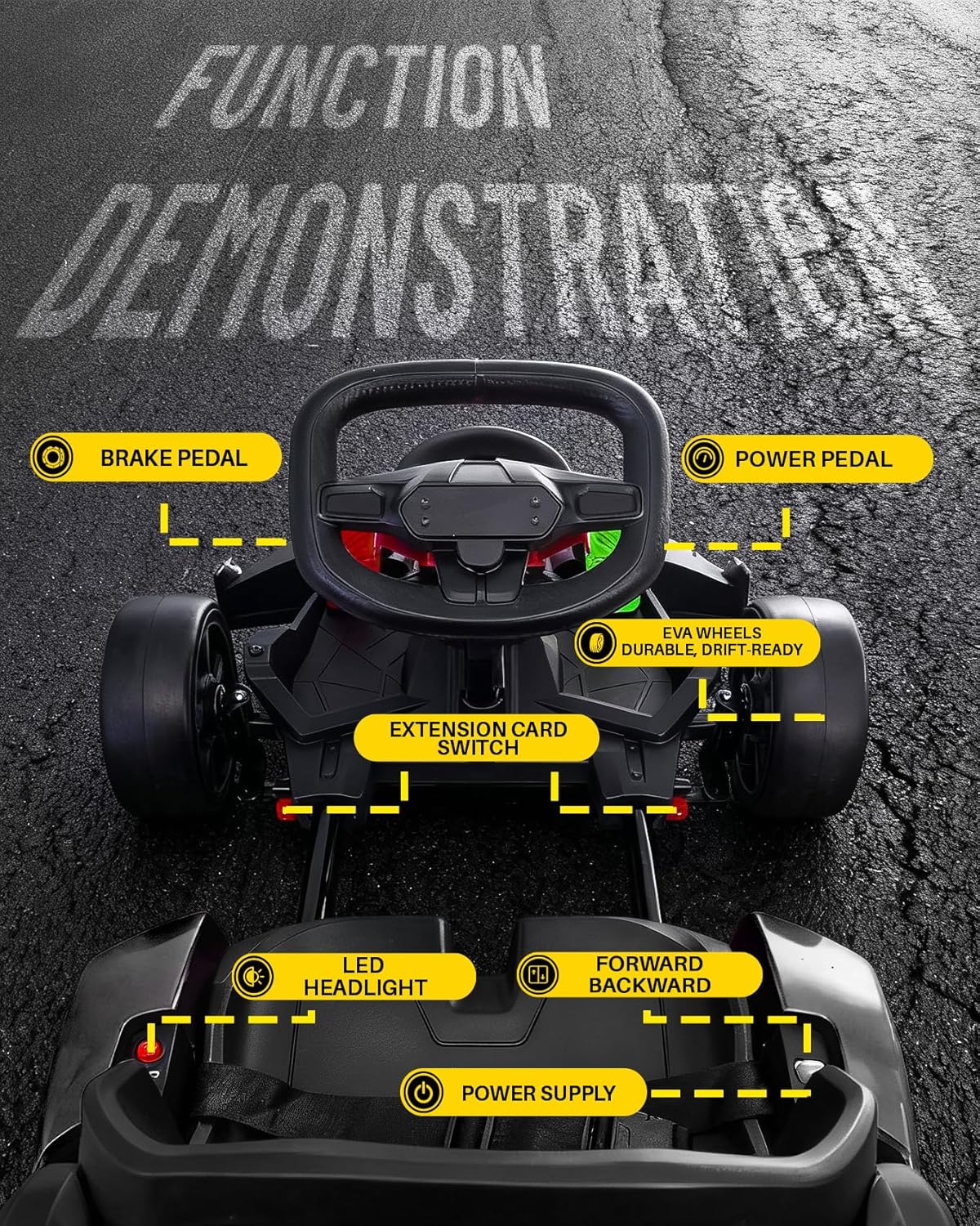 Blitzshark 36V Kids Go Kart 600W Drift Kart Powerful Electric Pedal Kart Outdoor Race Toy, with 600W Strong Motor, 9AH Big Battery, EVA Tires, Drift/Sports Mode, Brake Pedal, Length Adjustment, Red