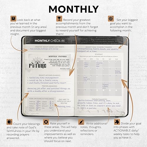 Miniatura 7 de Prazoli - Diario de oración bíblica cristiana de cuero para hombres, cuaderno de estudio de las Escrituras y planificador devocional diario sin