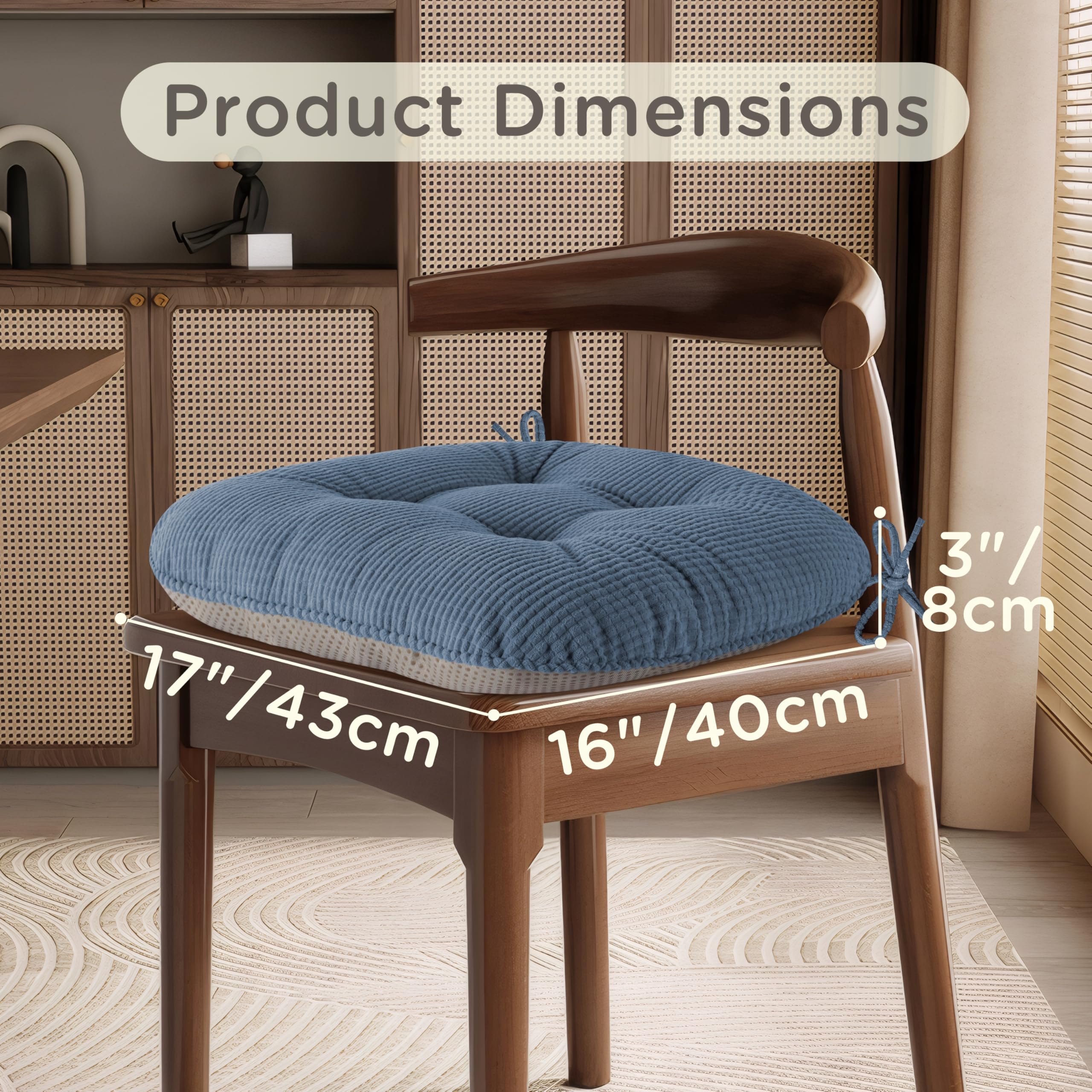 MineCozy Indoor Dining Chair Cushions Set of 6 Kitchen Chair Pads with Ties Tufted Seat Cushion with Anti-Slip Backing 17