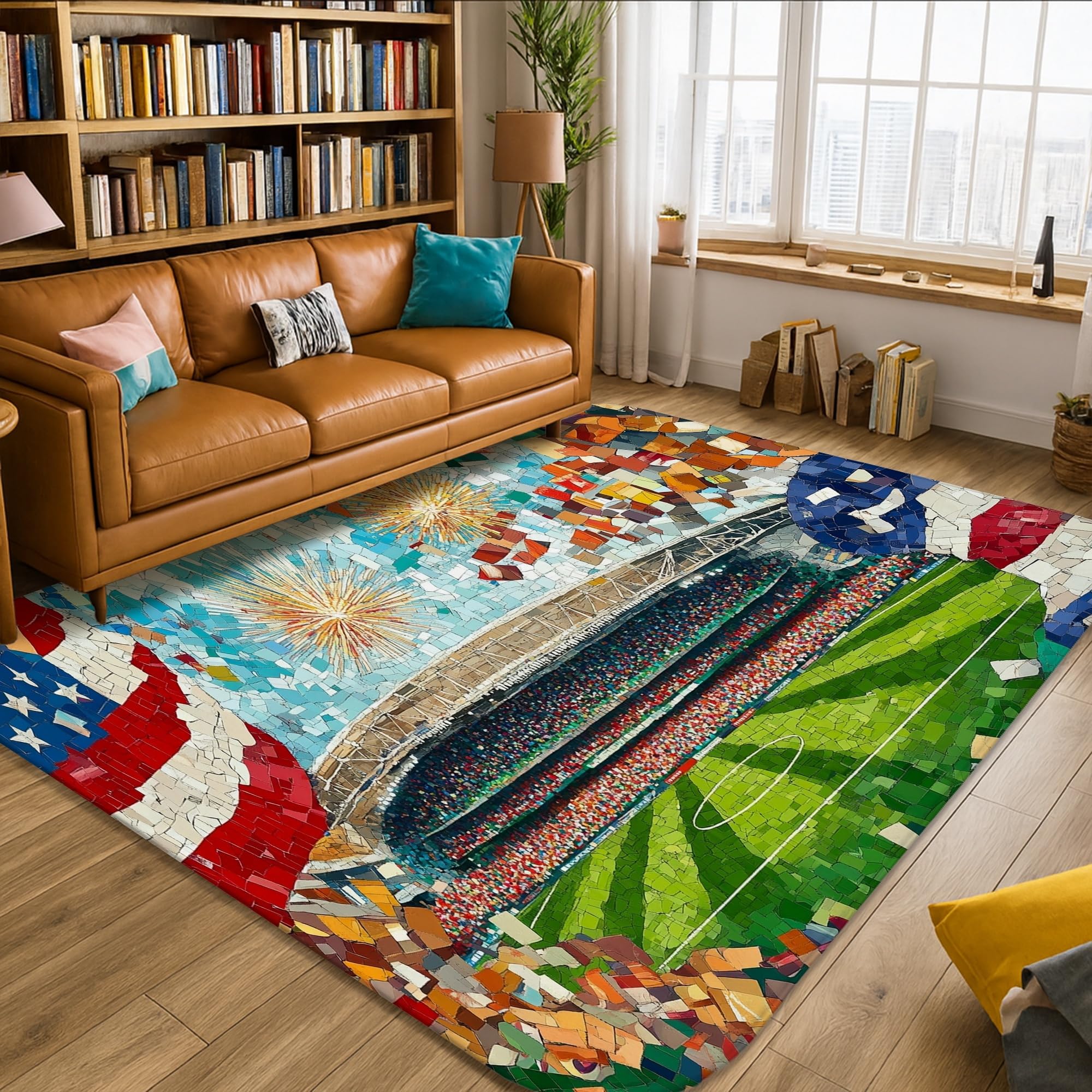 Tapis de sol herbe de feux d'artifice rouge rectangulaire pour salon 1,5x2,1m