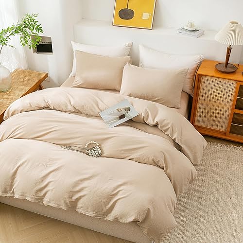 Miniatura 107 de ECOCOTT Funda de edredón tamaño King, juego de ropa de cama de 3 piezas, 100% algodón lavado, suave y transpirable con cierre de cremallera, 8 lazos