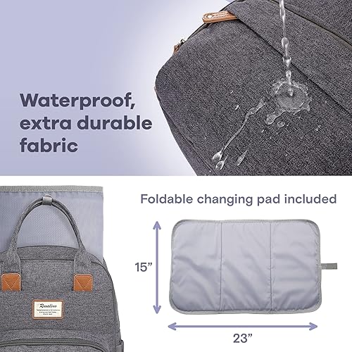 Miniatura 70 de RUVALINO Mochila para pañales - Bolsa de pañales de viaje multifunción para bebé con cambiador, soportes aislados para botellas y estuche para Gris