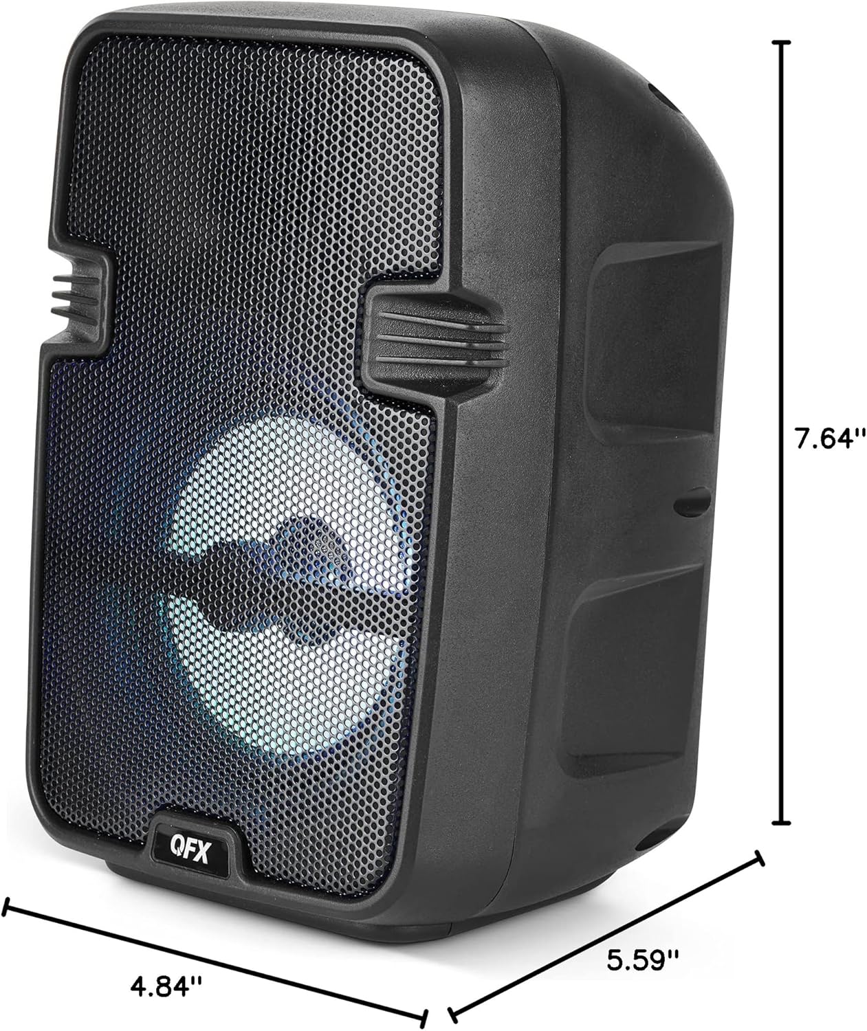 Diagram showing the dimensions of the QFX BT-60-BK speaker