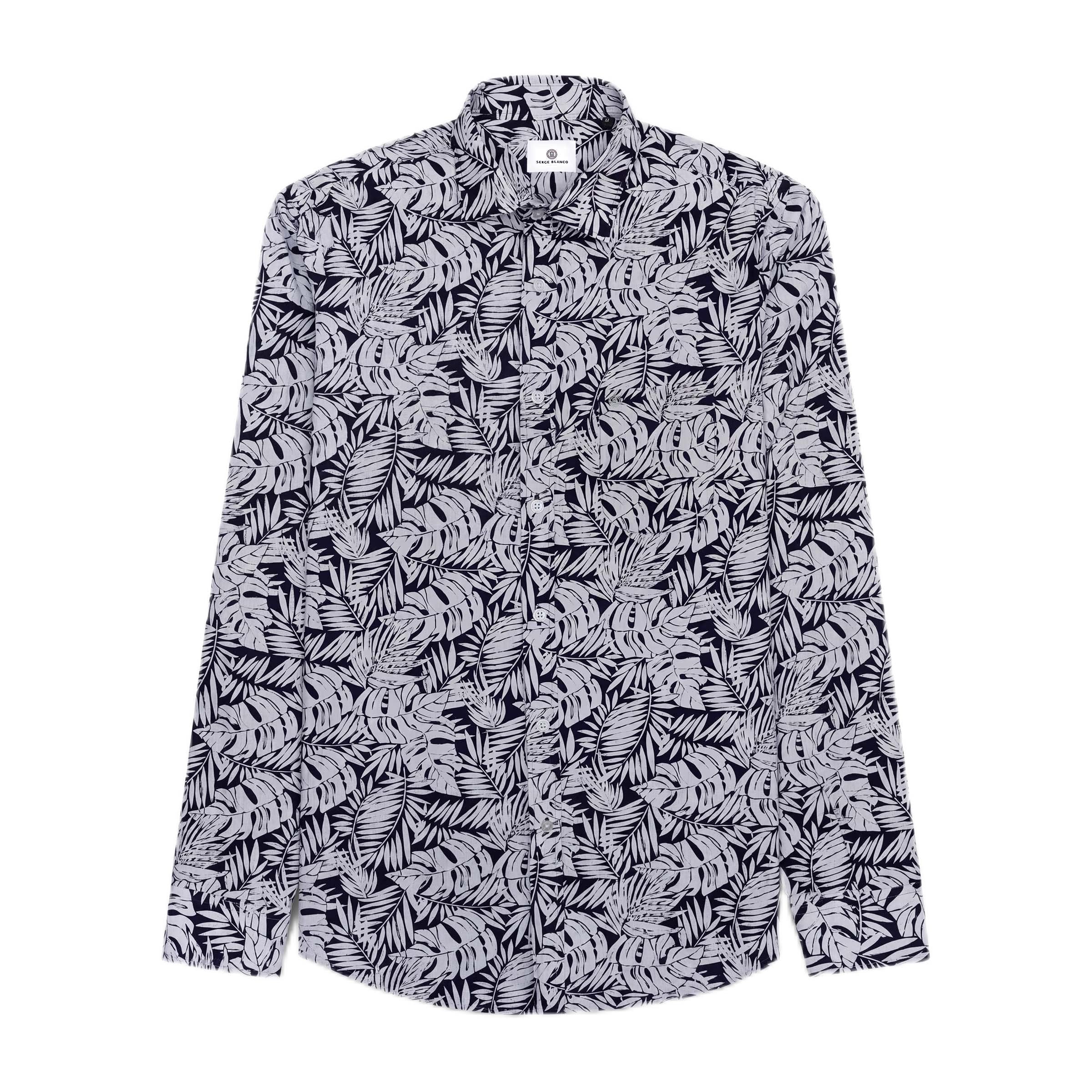 Serge Blanco Camicia a Manica Lunga in Cotone Bianco con stampe - Moda Uomo