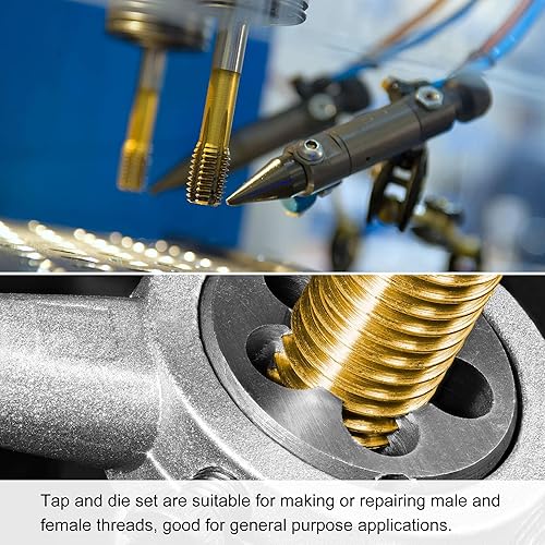 Miniatura 5 de uxcell Juego de grifos y troqueles métricos M10 x 1.5, HSS (acero de alta velocidad), rosca recta de acero de aleación