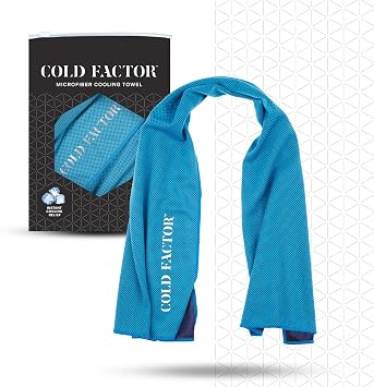 COLD FACTOR Instant Cooling Towel - Sports Cooling Towel with UPF 50+ and Reflective Protection - Moisture Wicking, Chemical-Free Evaporative Cooling for Hot Weather, Runners & Athlete Blue, 1 Pack
