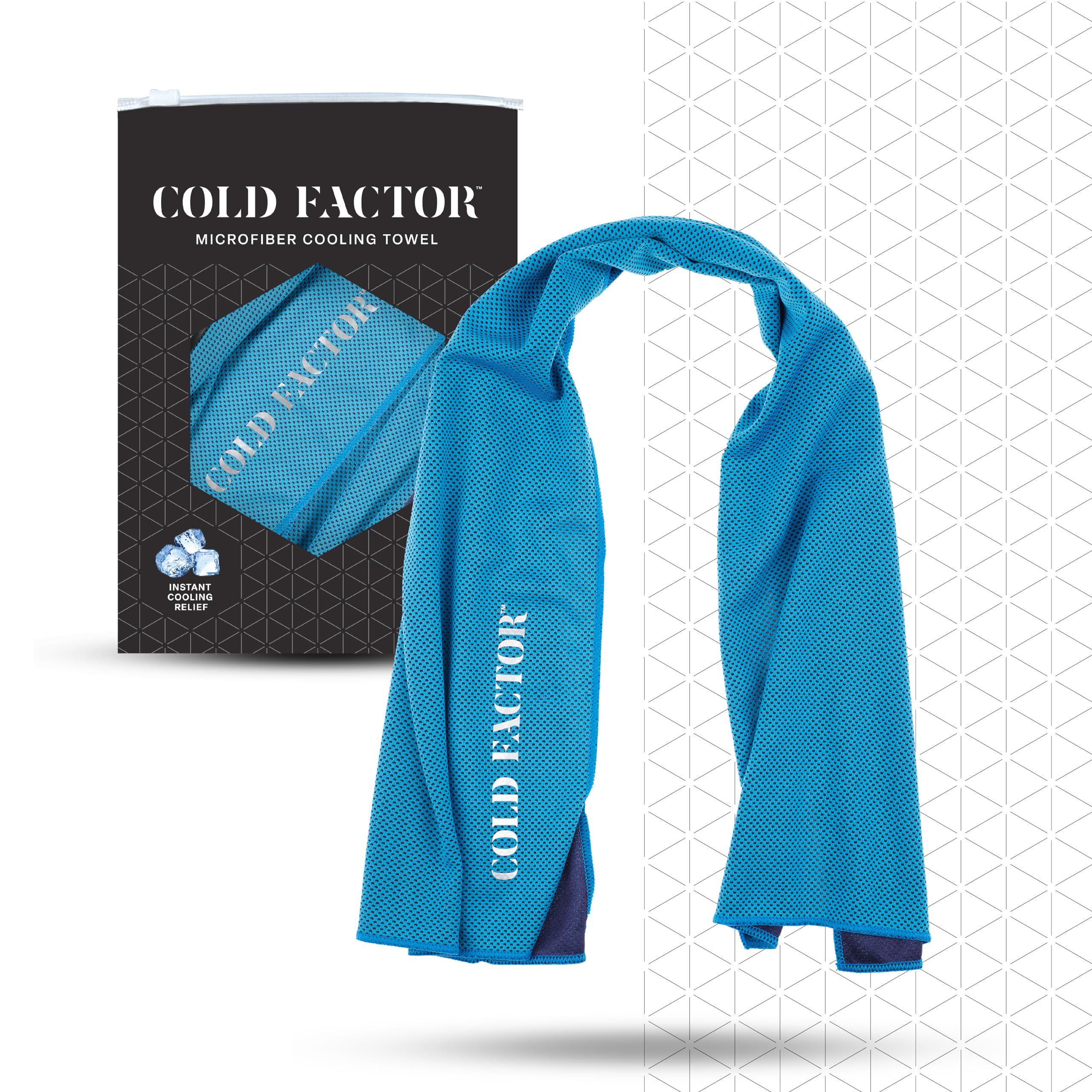 Cold Factor Instant Cooling Microfiber Towel (Blue) | UPF 50+ & Reflective Safety | Moisture Wicking | Chemical-Free Evaporative Cooling |2 Hours of Cooling Comfort