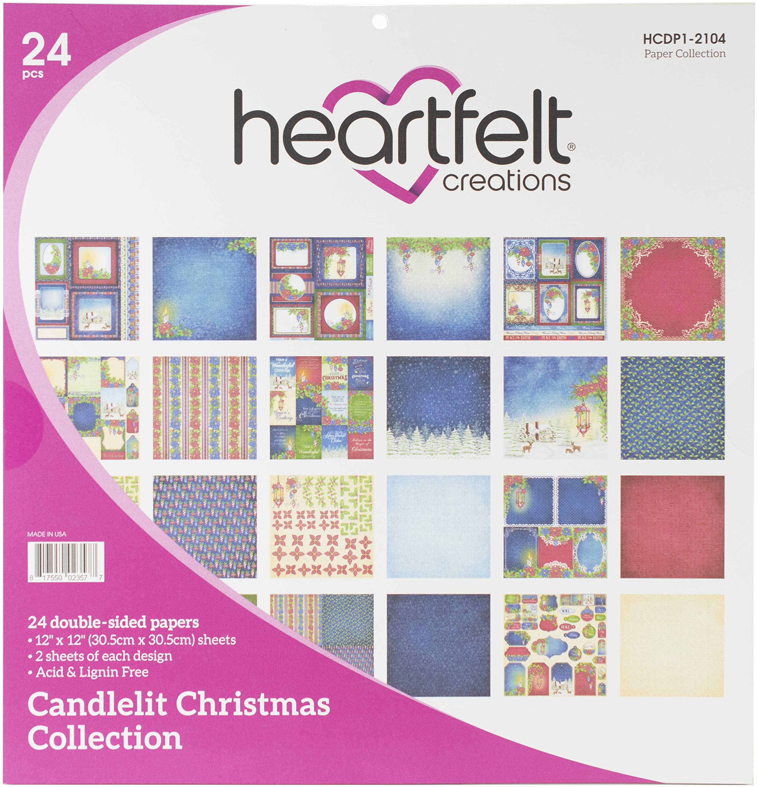 Papier Candlelit Christmas 12"X12" Heartfelt Creations bloc de 24 feuilles double face