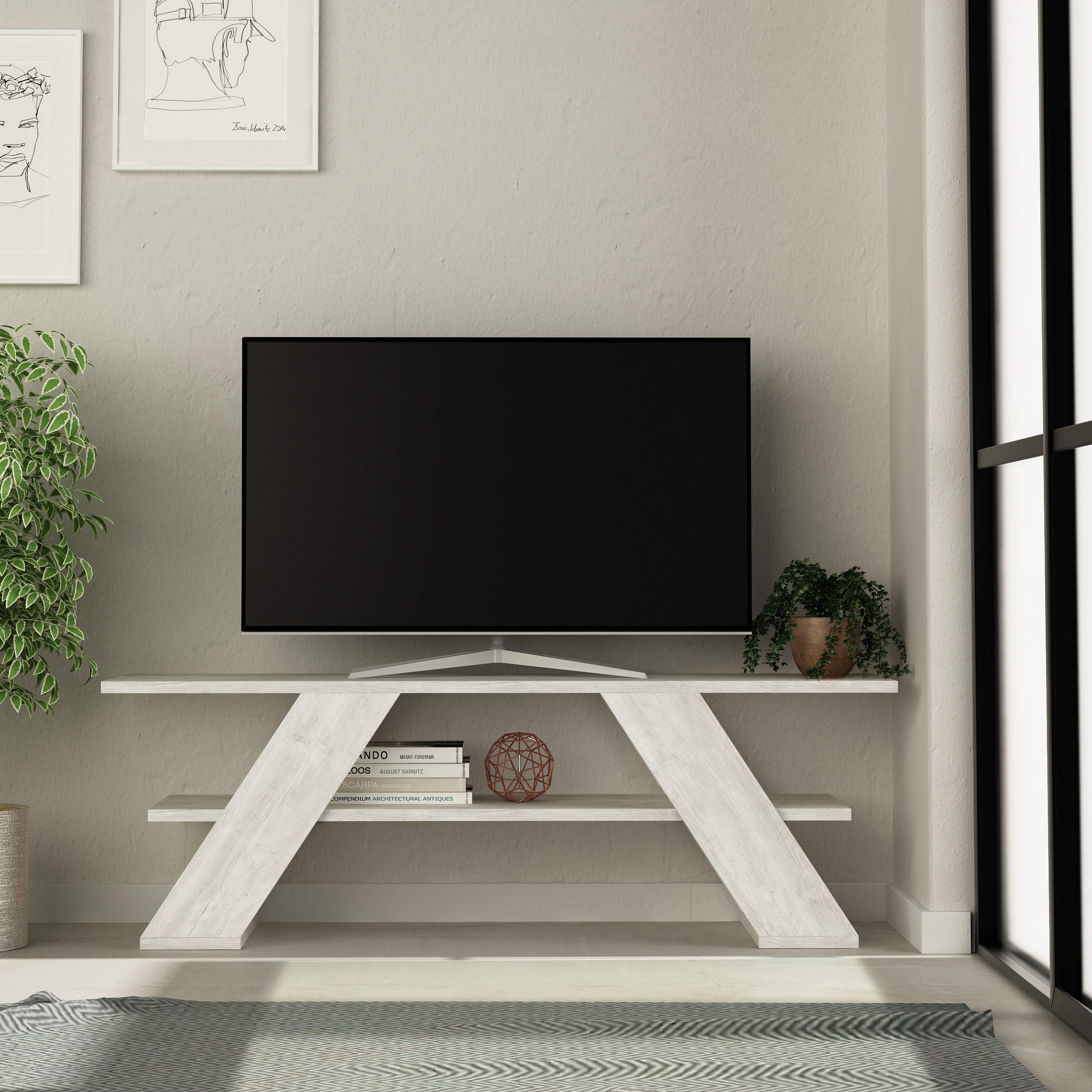 DecortieFarfalla TV Stand, Table, Suitable For TV Screen up to 50 inch, W 33.5 x L 120 x H 40 cm (Ancient White)