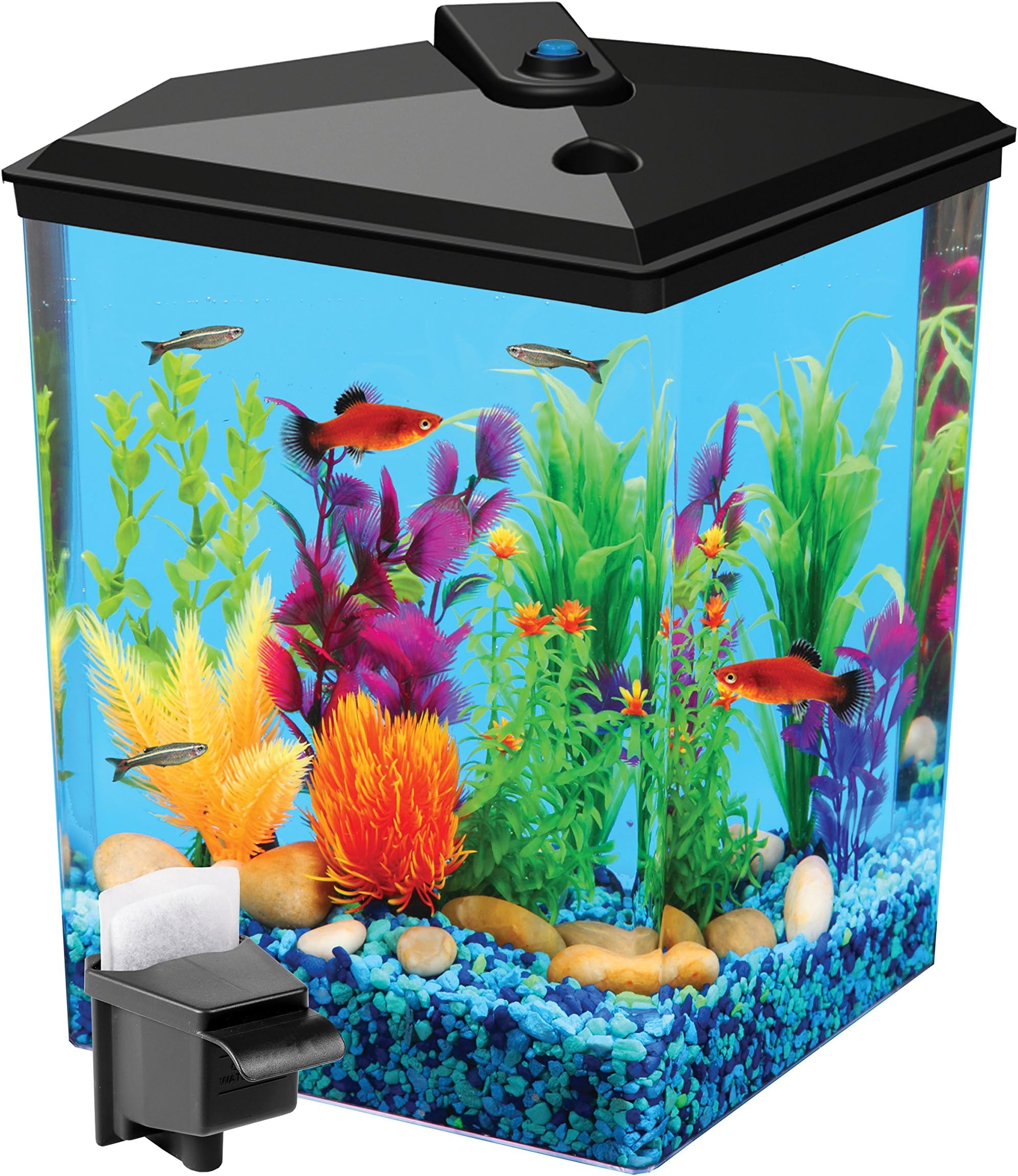 "Aqua Culture 2.5-Gallon Corner Aquarium Kit, LED Light and Power Filter, 12.3""L x 9.4""W x 11.4""H"