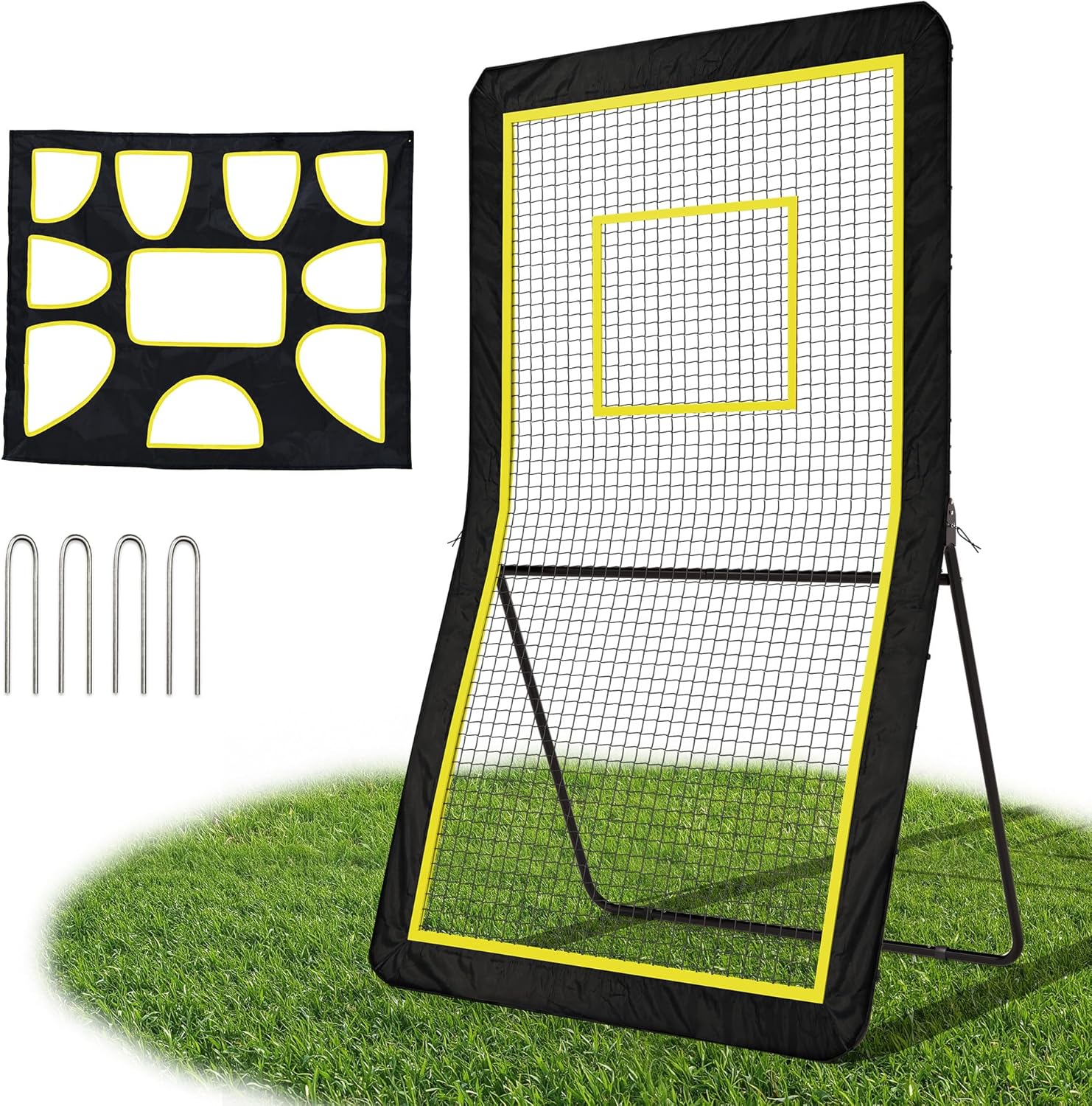 Lacrosse Rebounder with 5 Adjustable Angles & Target Sheet – 4x7 FT / 5x7 FT Multi-Sport Rebounder Net for Backyard Training