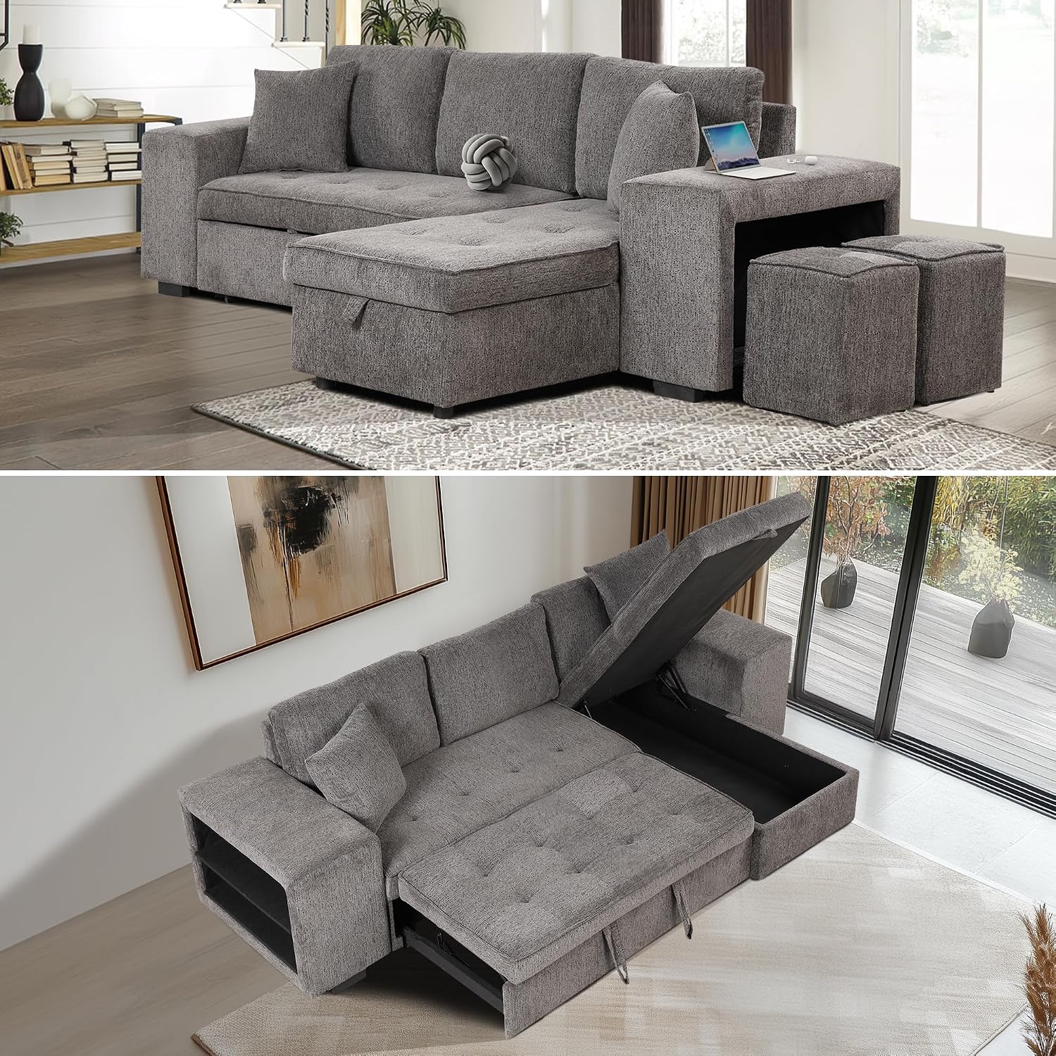 Amazon.com: Antetek Reversible Sectional Sofa Convertible Pull Out ...