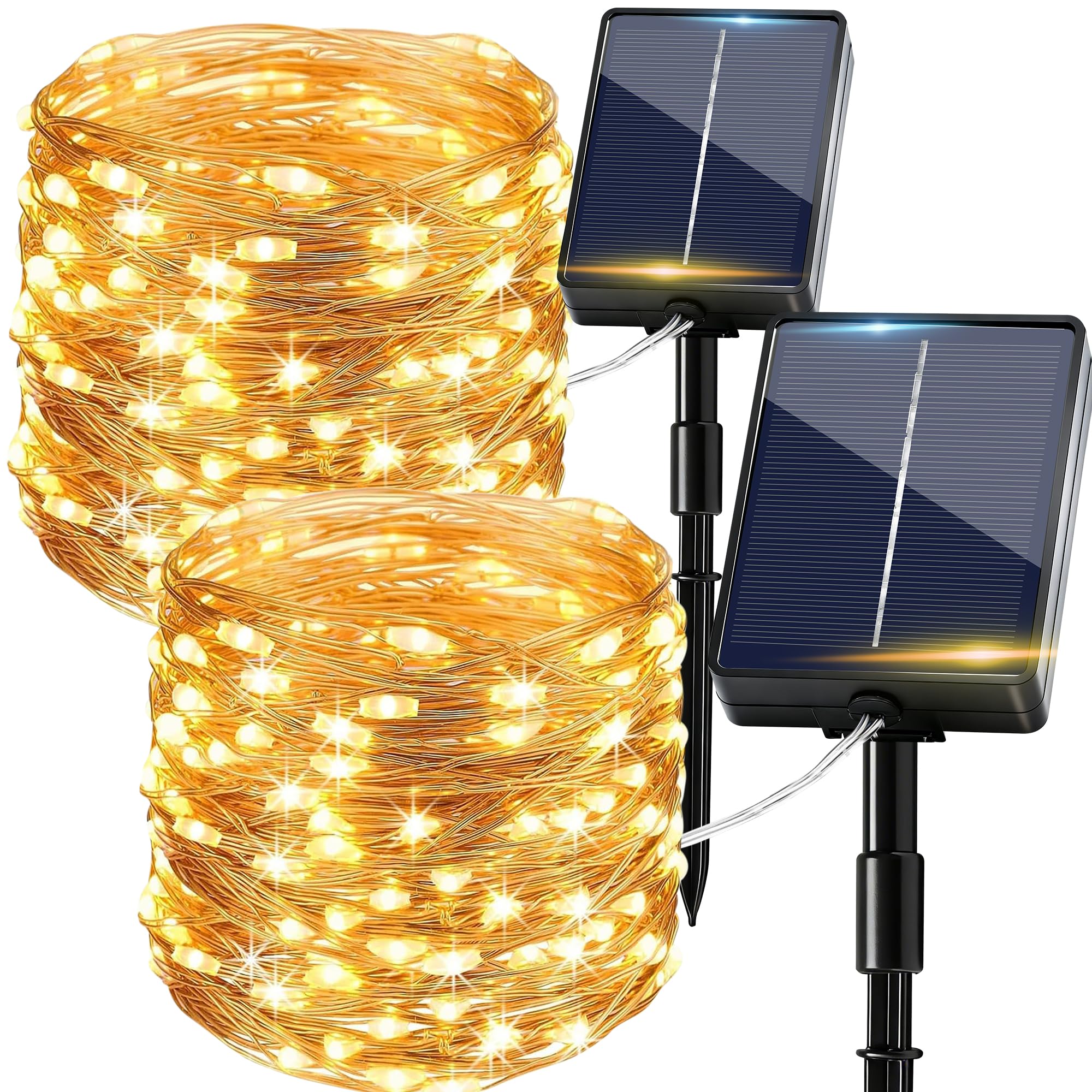 Solar String Lights Outdoor Garden, 2Pack 12M/39FT 120 LED Indoor Outdoor Fairy Lights Solar Powered Garden Light Waterproof, 8 Modes Bright Copper Wire Light for Patio Yard Balcony Party Decor