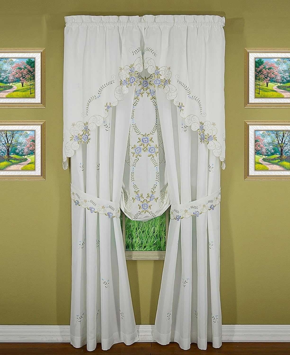 Today's Curtain Verona Reverse Embroidery Window Swag, 38-Inch, White/Blue - Verona CA50304P