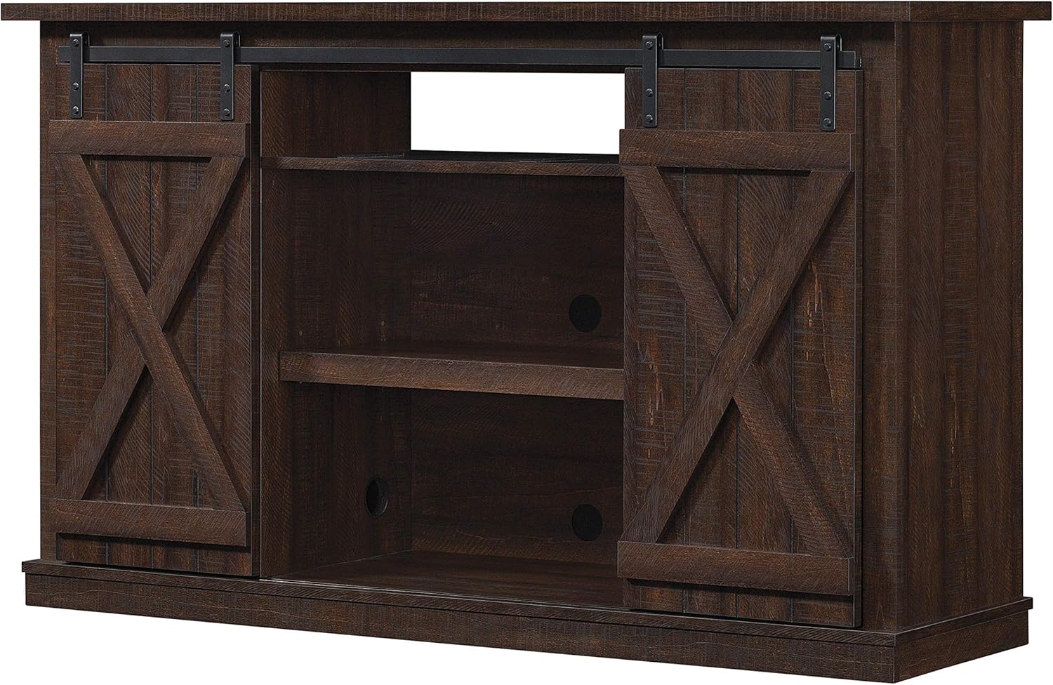 Twin Star Home Sliding Barn Door TV Stand, Sawcut Espresso