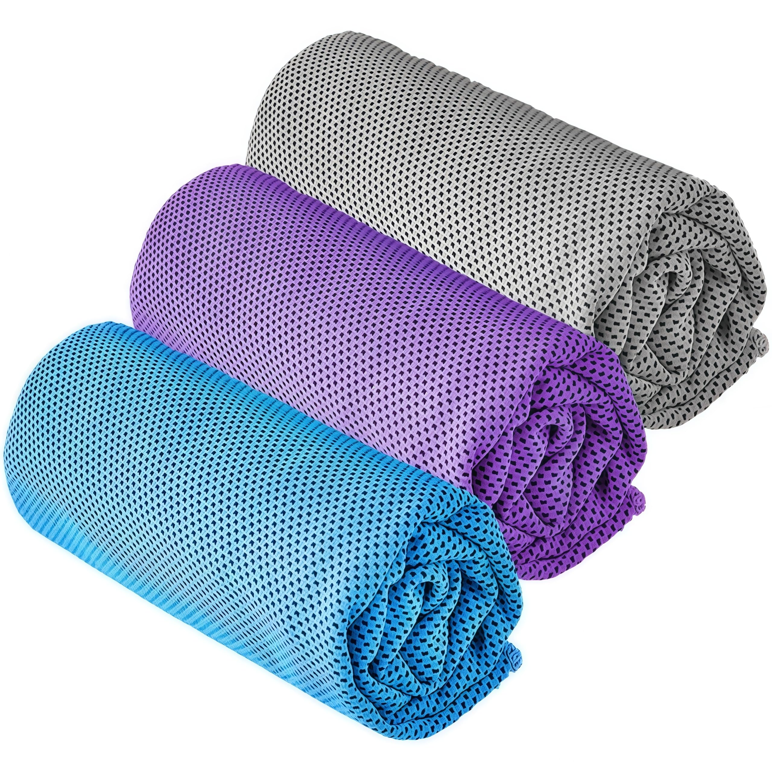 Yqxcc Light Blue/Light Gray/Purple 3 Pcs Cooling Towels | 120X30 Cm | Cool Cold For Neck | Microfibre Soft Breathable Chilly | For Sports Yoga, Golf, Gym, Camping, Running & More Activities