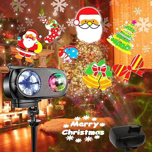 Samyoung Proyector de luces de Navidad para exteriores con 12 patrones de diapositivas y 10 colores de olas oceánicas, impermeable, proyector de luz
