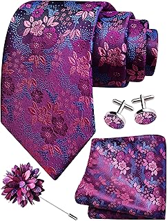 GUSLESON 3.15"（8cm） Mens Floral Tie and Lapel Pin Necktie Hankerchief Cufflinks Set for Men