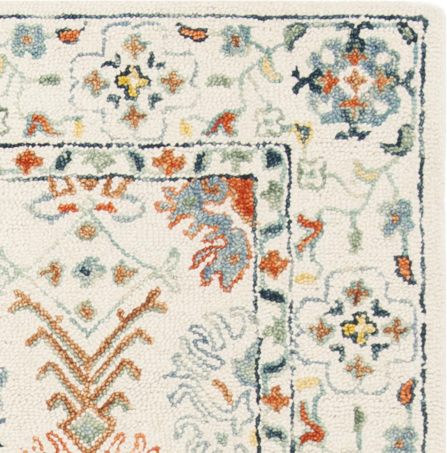 Handmade Blue Floral Wool Tufted Rectangular Rug 5' x 8'