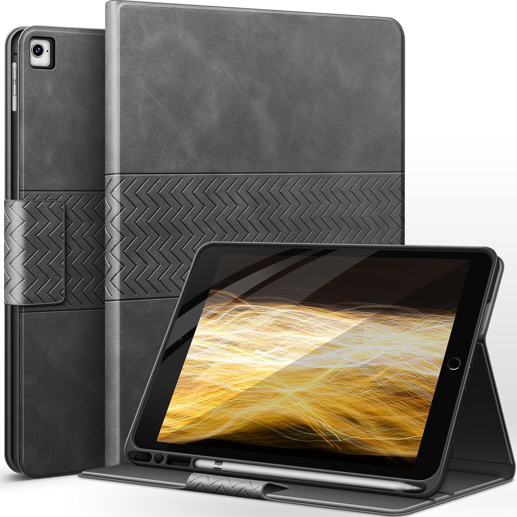 auaua Case for iPad 6th Generation/5th Generation(9.7-Inch, 2018/2017 Model), iPad Air 1/Air 2/iPad Pro 9.7, with Pencil Holder, Auto Sleep/Wake, Vegan Leather (Grey)