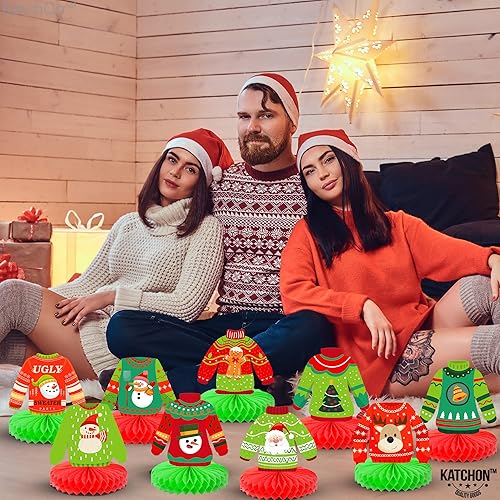 Miniatura 8 de KatchOn, Centro de mesa de suéter feo para decoraciones de Navidad, paquete de 9, decoraciones de fiesta de suéter feo, centros de mesa de fiesta de