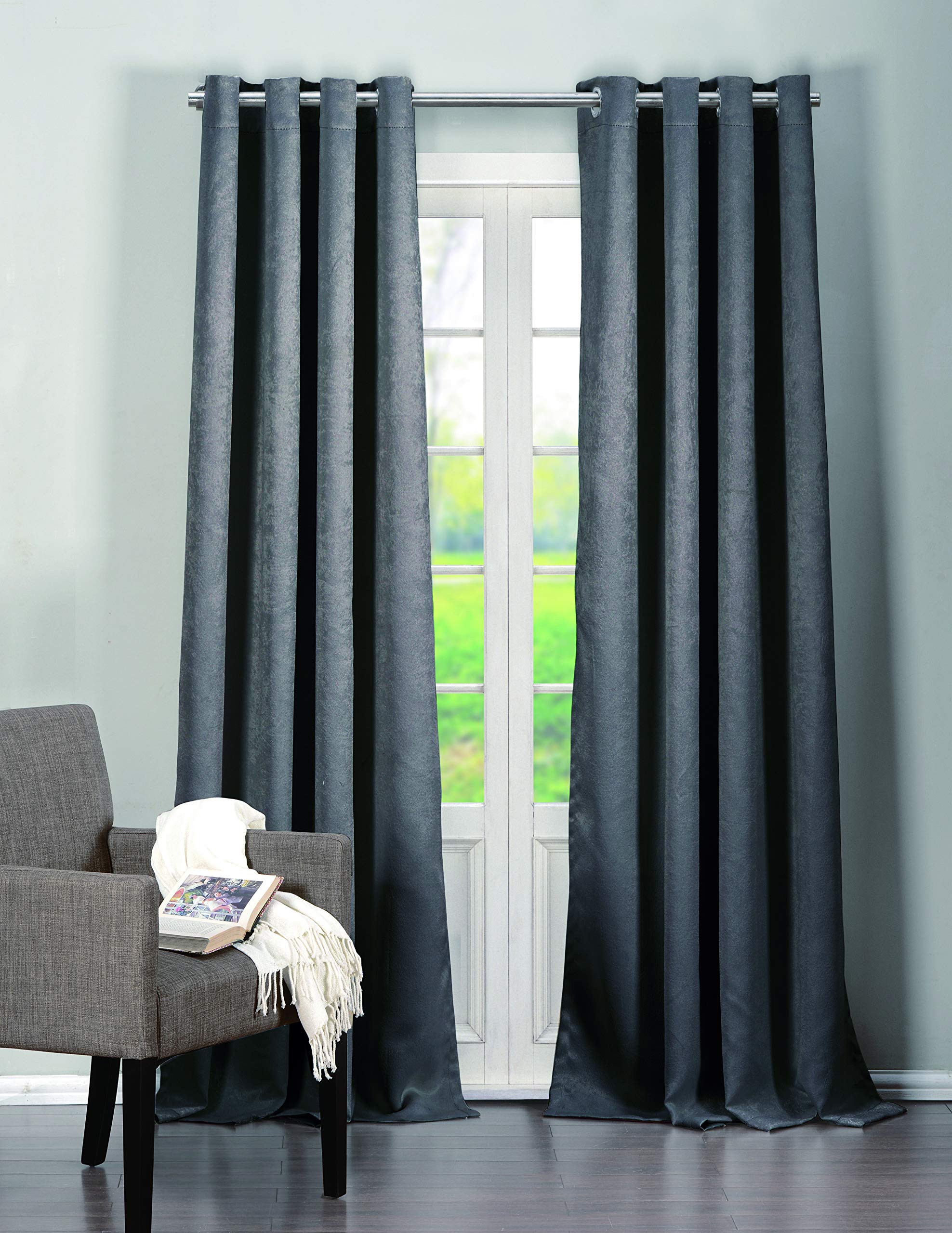 Duck River TextileQuincy Solid Window Curtain, 38x84 (2 Pieces), Dark Grey