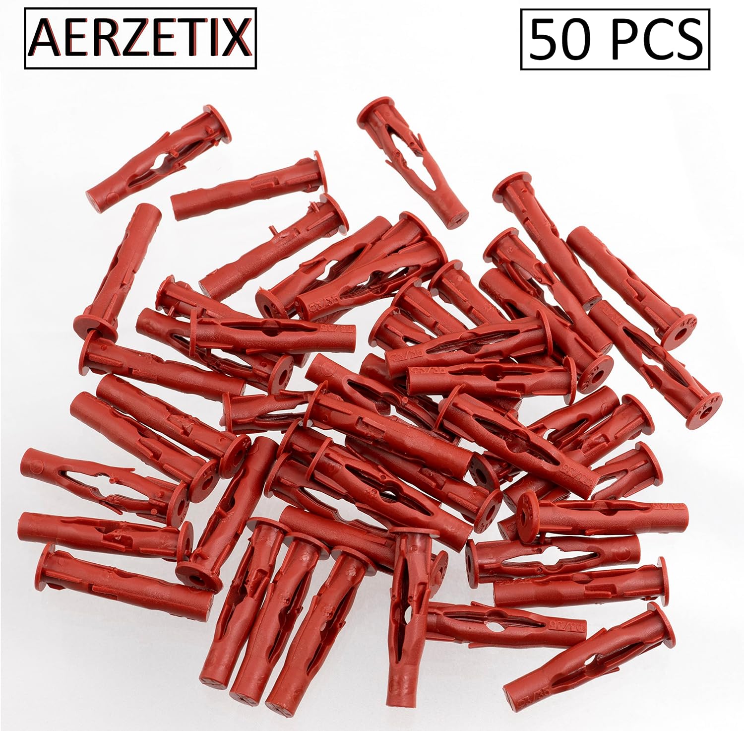 AERZETIX - C64978 – Set of 50 Universal Dowels 6 x 35 mm – in Nylon – Wall Anchor for Furniture Fixing on Concrete Brick Stone Concrete Cellular Hollow Materials Panels Work Building Wood Screw Frame