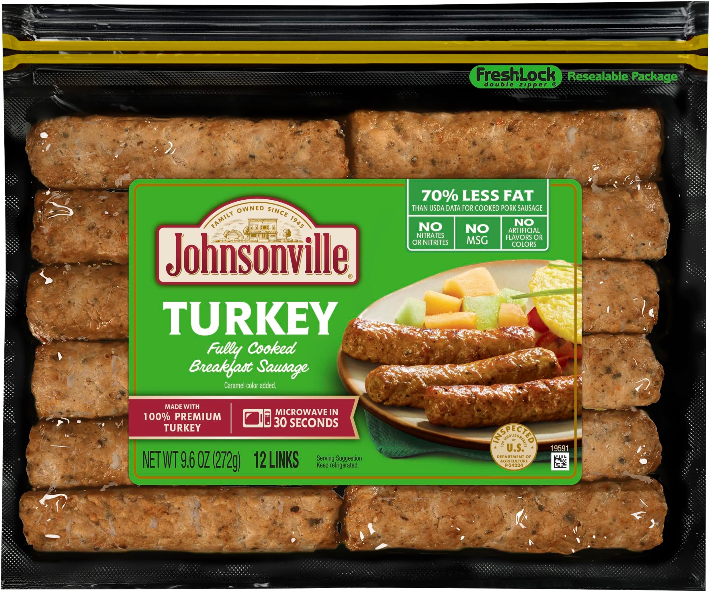 Fully Cooked Turkey Breakfast Sausage, 12 Count, 9.6 oz