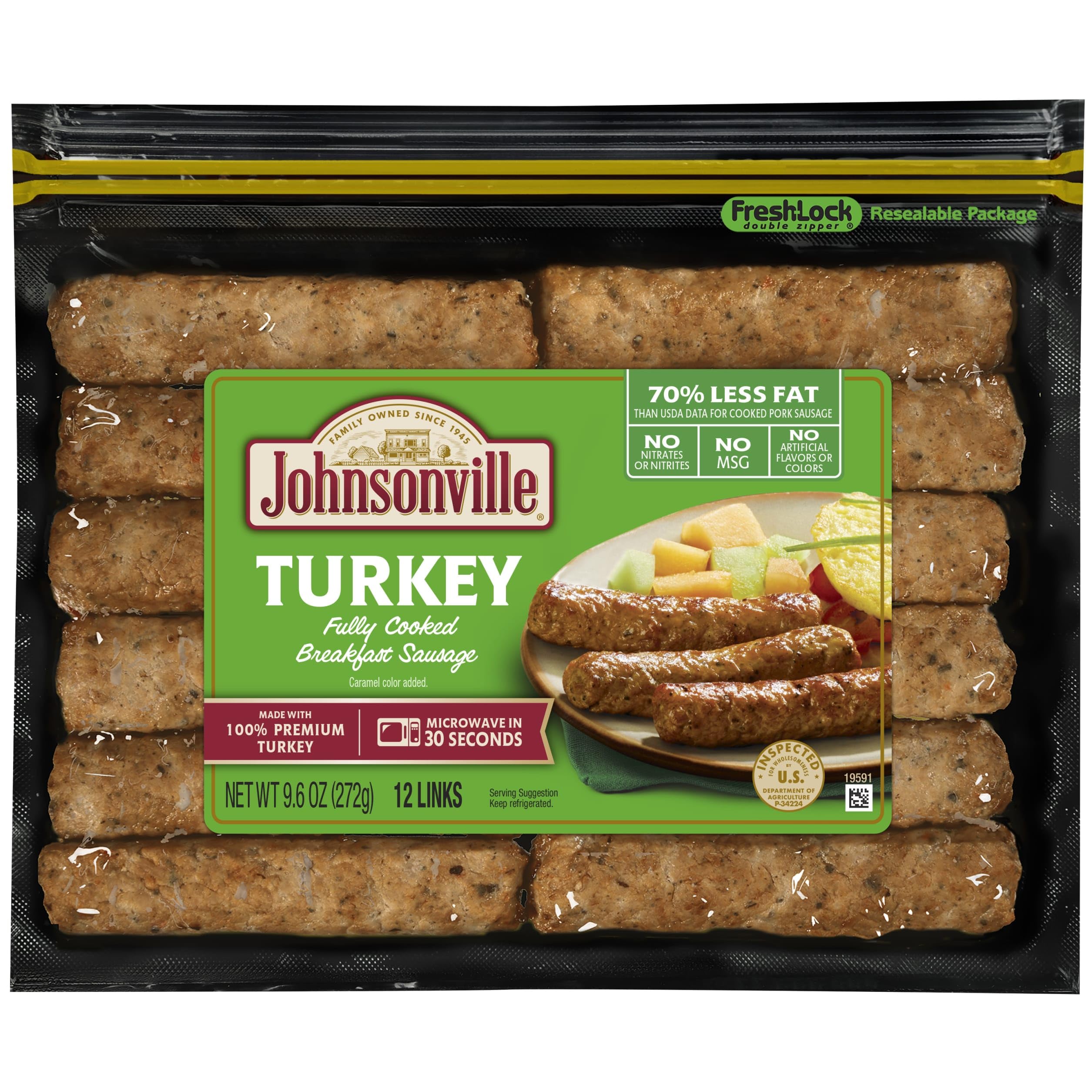 Johnsonville Fully Cooked Turkey Breakfast Sausage, 12 Count, 9.6 oz