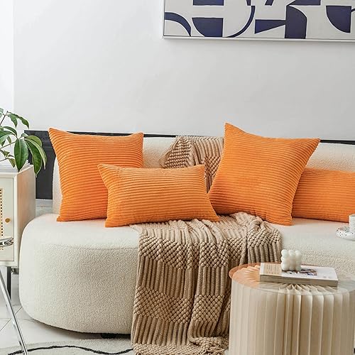 Vista 74 de Home Brilliant - Juego de 2 fundas de almohada de 24 x 24 pulgadas / 61 x 61 cm., de terciopelo de pana a rayas, cojín cuadrado decorativo, funda