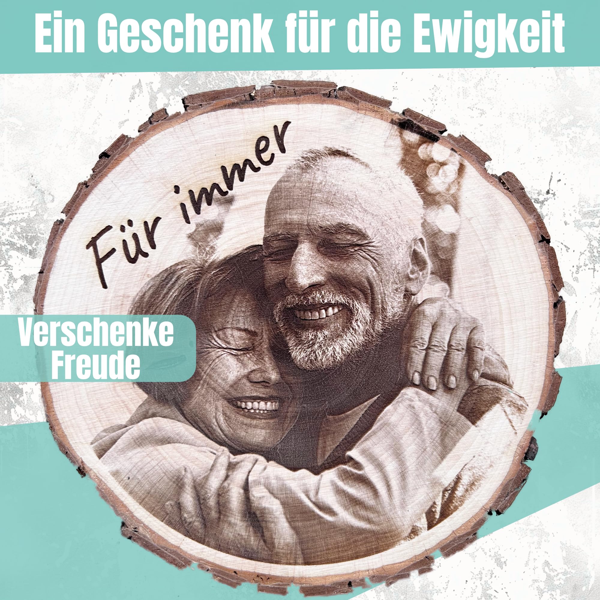 Manevito Personalisierte Baumscheibe mit Gravur - Fotogravur - Fotogeschenke - Personalisierte Geschenke - Geburtstagsgeschenke - Geschenk mit Foto - Inkl. Ständer - Hochzeitsgeschenke für Brautpaar