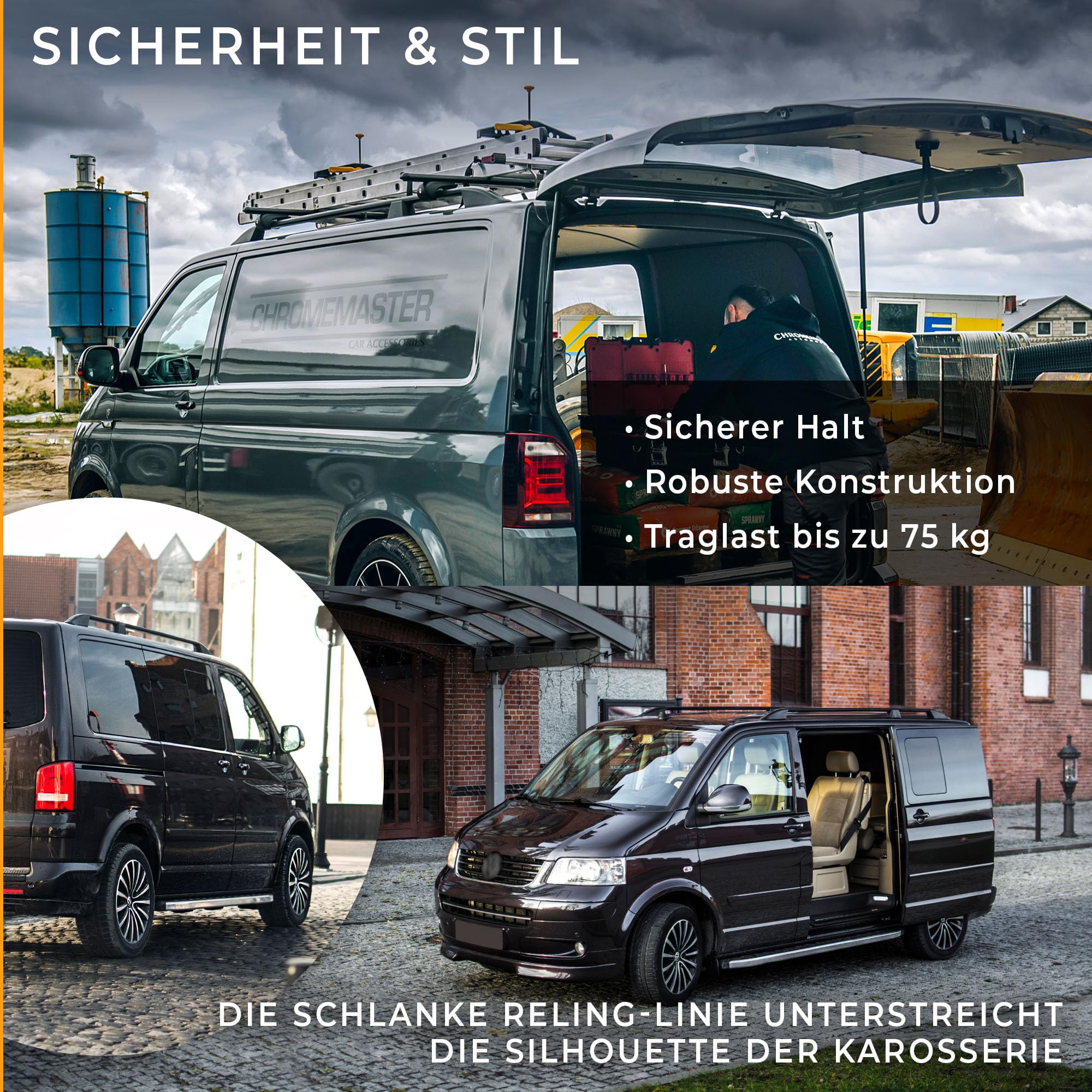 CHROMEMASTER | Dachrelinge Dachträger Kompatibel mit Mercedes EQT 2023+; Geeignet zur Montage von Dachträgern, Dachboxen und Fahrradträgern | Einfache und Schnelle Montage | Alu