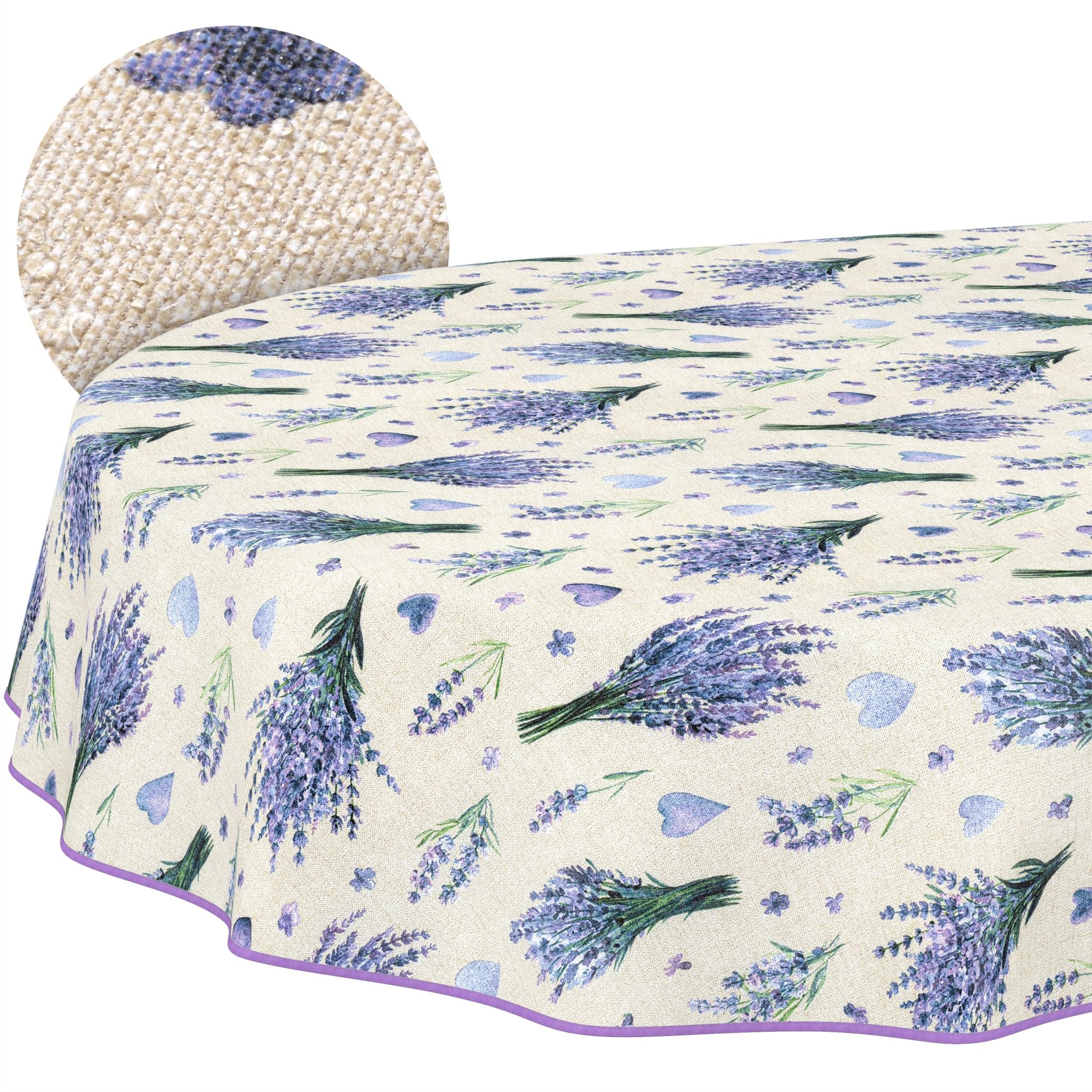 ANRO Washable Tablecloth Lavender Purple Oval 200 x 140 cm - Water Resistant Indoor Outdoor Lotus Effect with Hem