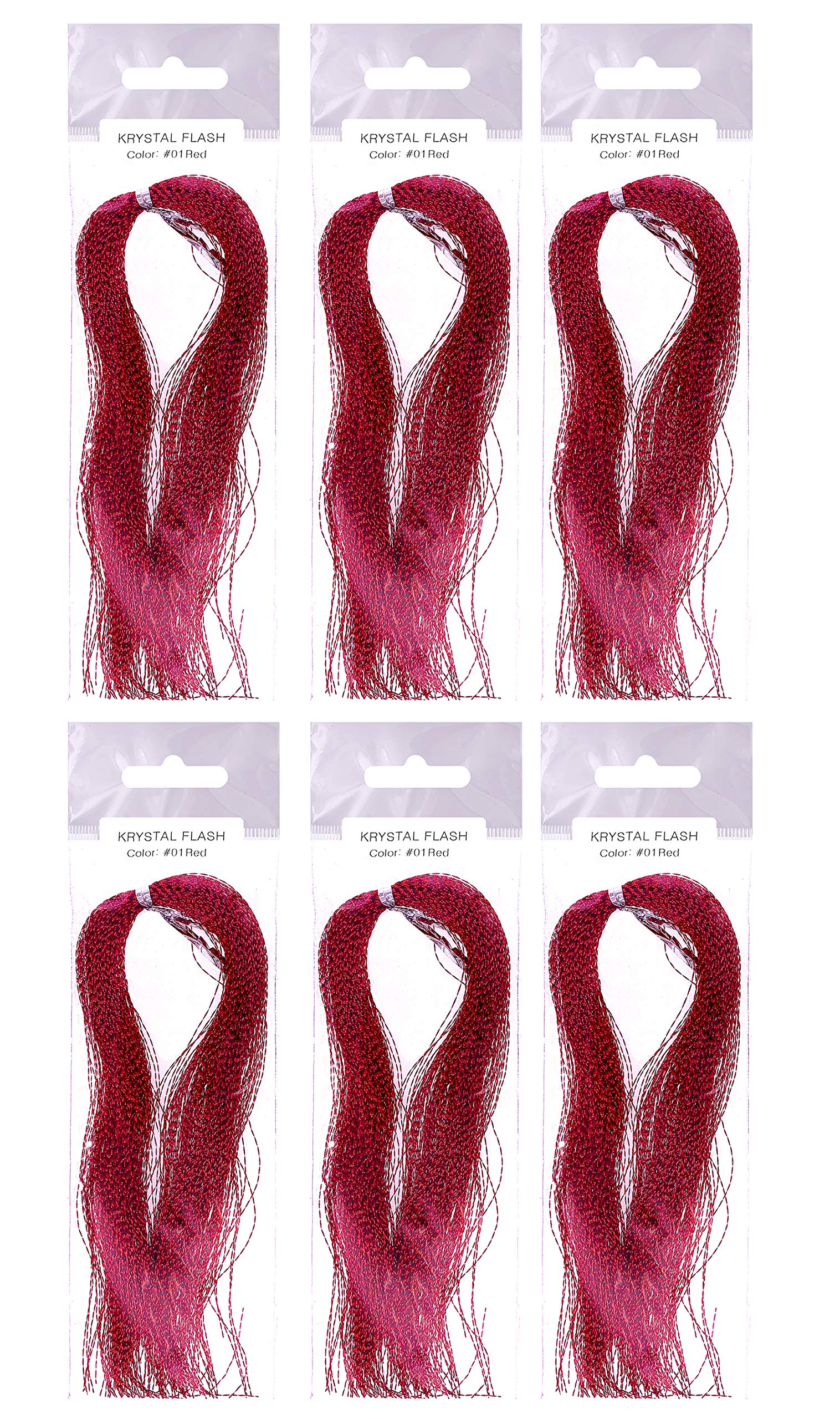 Krystal Flash Tinsel Material, 6 Packs Red Reflective Finish, for Fly Tying & Lure Making, Ideal for Trout, Bass, Salmon & Saltwater Flies