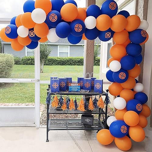 Miniatura 2 de Kit de guirnalda de globos para fiesta de la guerra de dardos, paquete de 113 globos azules, naranjas y negros, letrero para niños, baby shower,