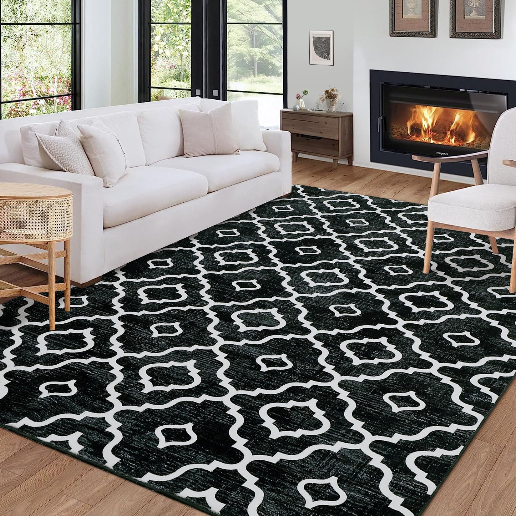 ROYHOME Moroccan 4x6 Area Rug Washable Rug for Bedroom Modern Rug for Living Room Boho Geometric Soft Low Profile Non Slip Low Pile Printed Floor Rug for Kitchen Entryway Office