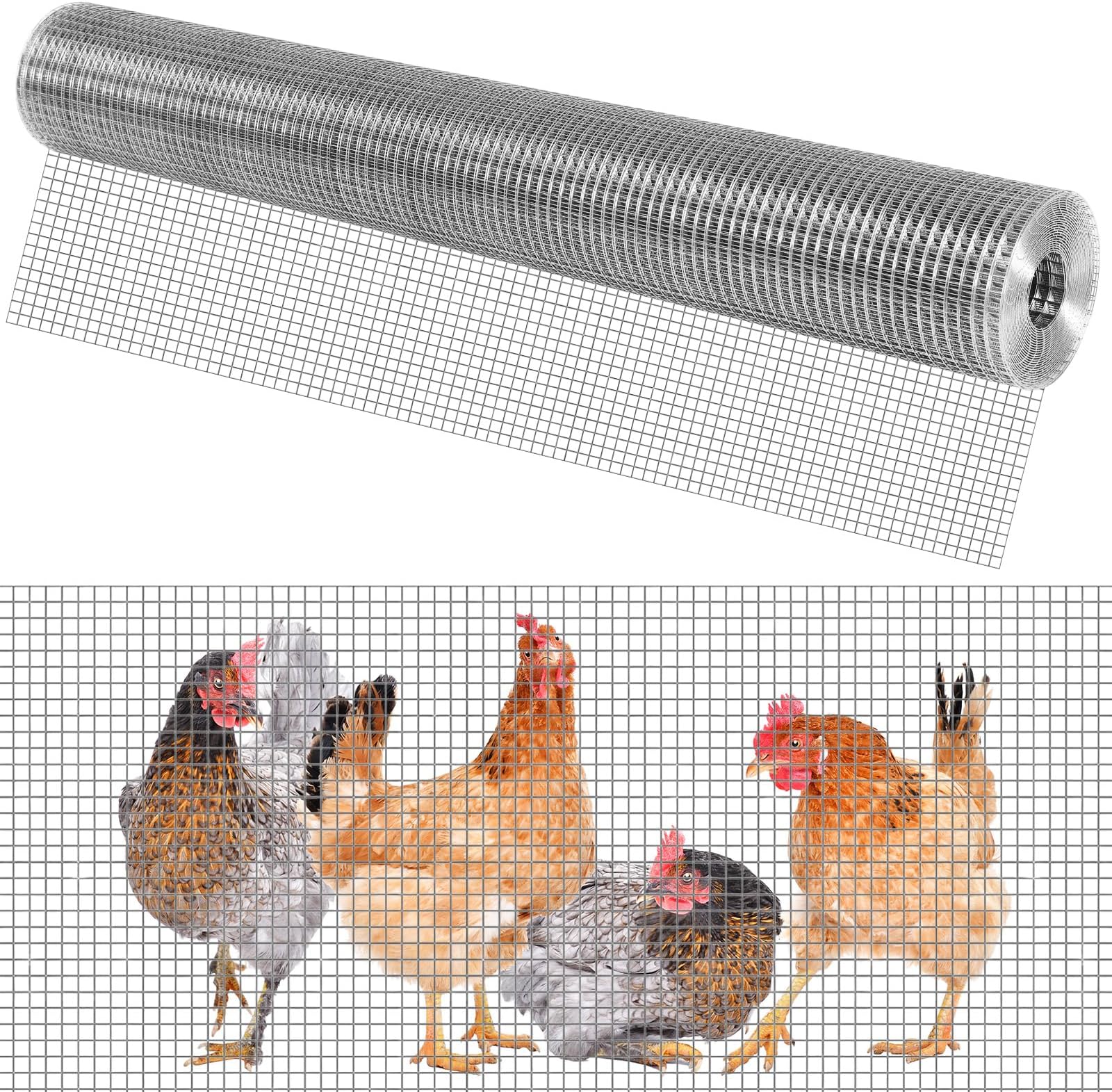 Welded Wire Mesh, 1/2 Inch Chicken Coop Hardware Cloth, Stainless Steel Chicken Wire Fencing Mesh, Heavy Duty Fence Mesh Roll, Poultry Fence Netting