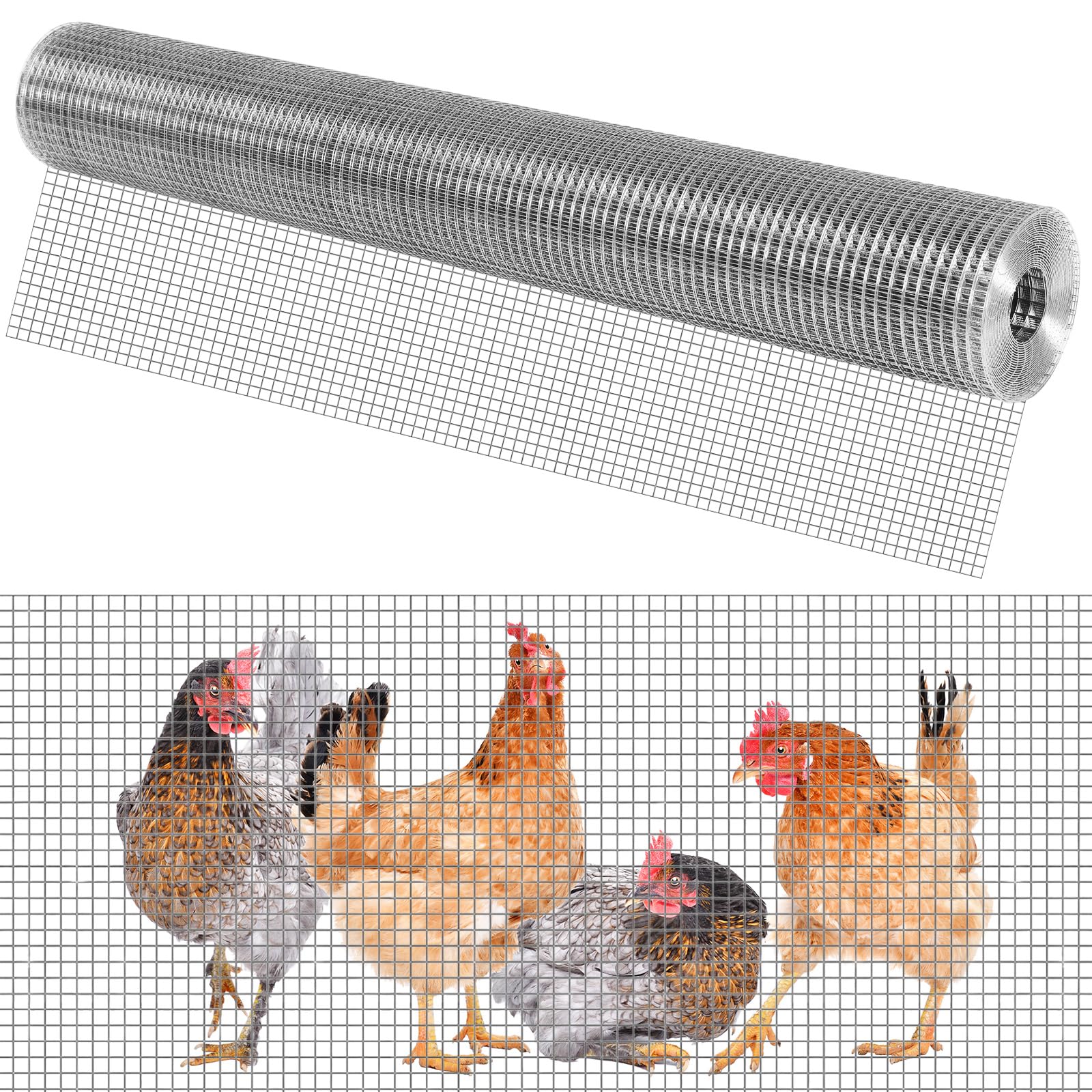 Welded Wire Mesh, 1/2 Inch Chicken Coop Hardware Cloth, Stainless Steel Chicken Wire Fencing Mesh, Heavy Duty Fence Mesh Roll, Poultry Fence Netting