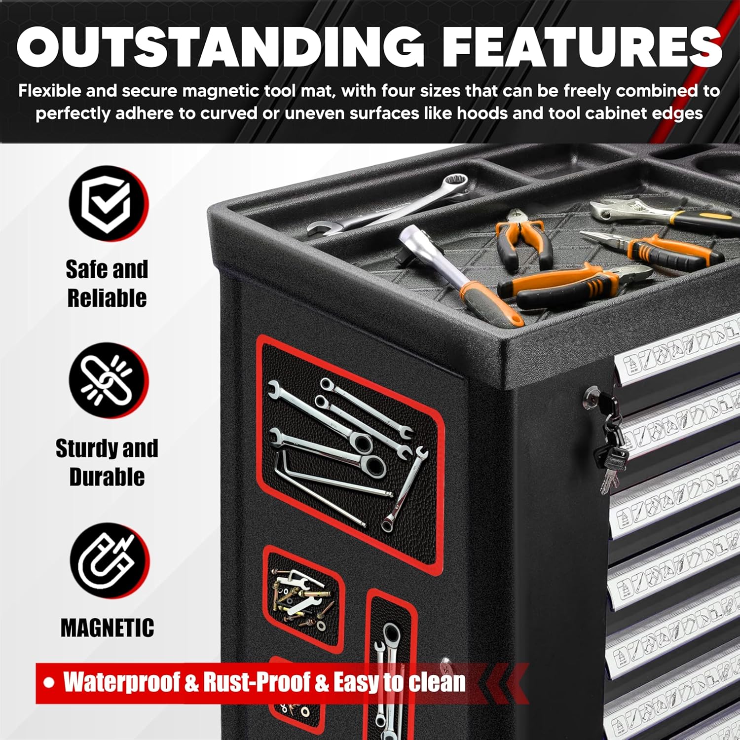 C&T 4-Piece Magnetic Tool Mat Set, Flexible Magnetic Mats in 4 Sizes & 25LBs Telescoping Magnetic Pickup Pen for Garage, Workshop & Automotive Repair, Organize Wrenches, Screws, Bolts Efficiently