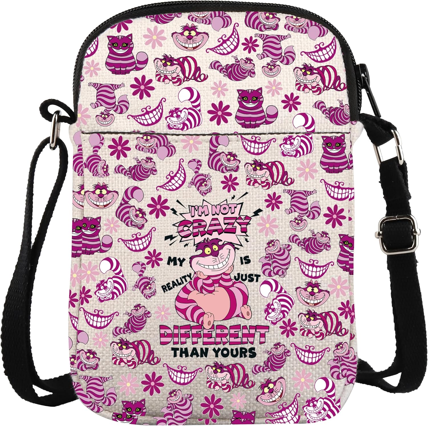 ZJXHPO Cartoon Cat Cross Body Bag I Am Not Crazy My Reality Is Just Different Than Yours Messenger Bag Crazy Cat Carry On Bag (Crazy CB)