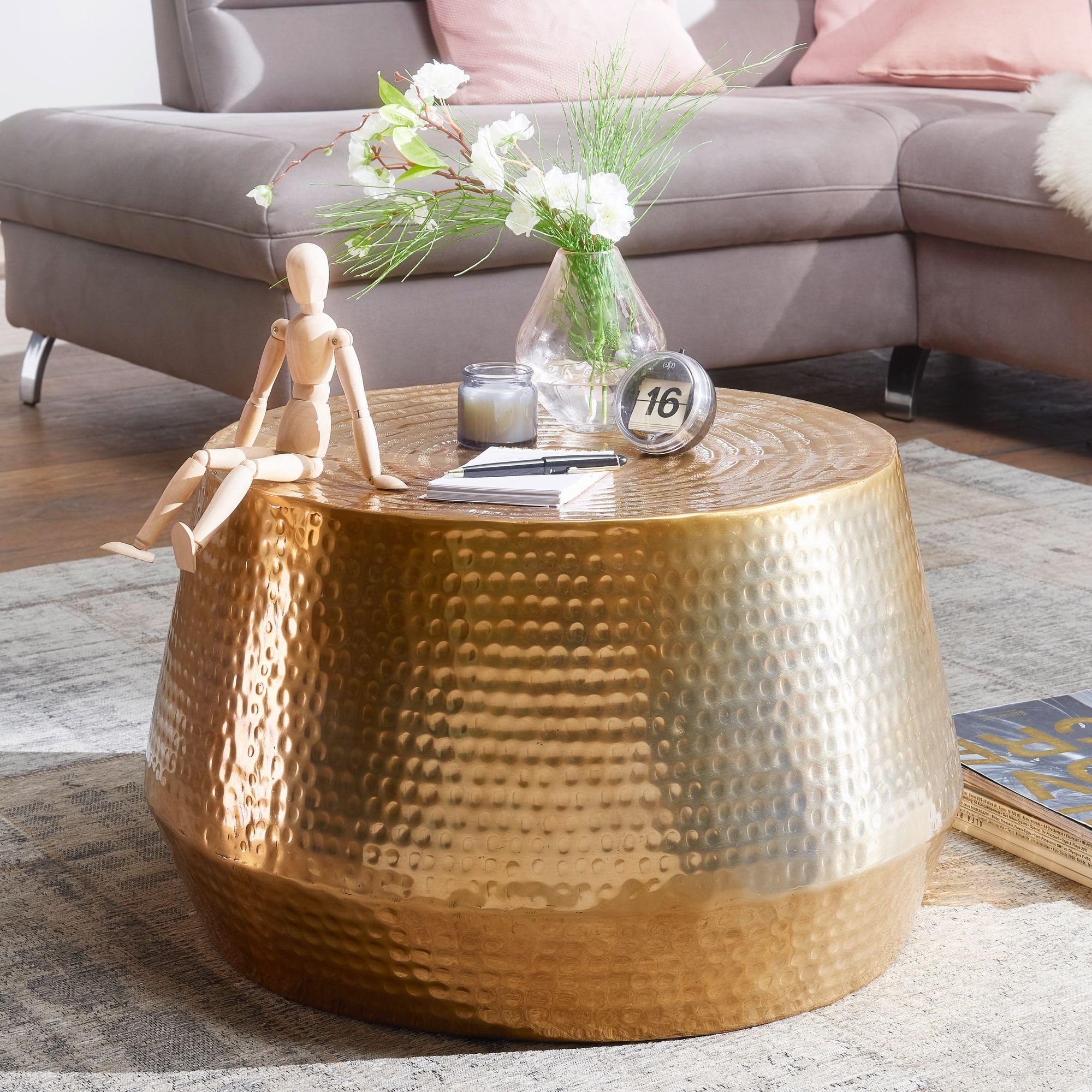 FineBuy Mesilla VAKRIM 41 X 41 X 41 Cm Aluminio Mesa Decorativa Oriental Ronda | Pequeño Golpe De Martillo Tabla De Bandeja | Mesa De Diseño Metal Moderno Estrecho