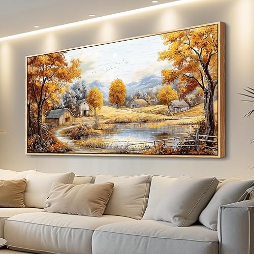 QIYILEXWART Pinturas de pared de bosque de otoño, arte de pared grande para sala de estar, decoración de lienzo para dormitorio, imágenes de