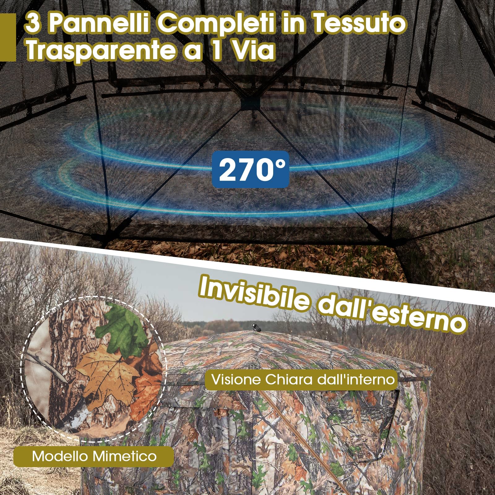 Tenda da Caccia per 2-3 Persone, Tenda Mimetica a Visione a 360° per Caccia, Tenda Pop-Up Camouflage con Borsa da Trasporto, Apribile Completa | Leroy Merlin
