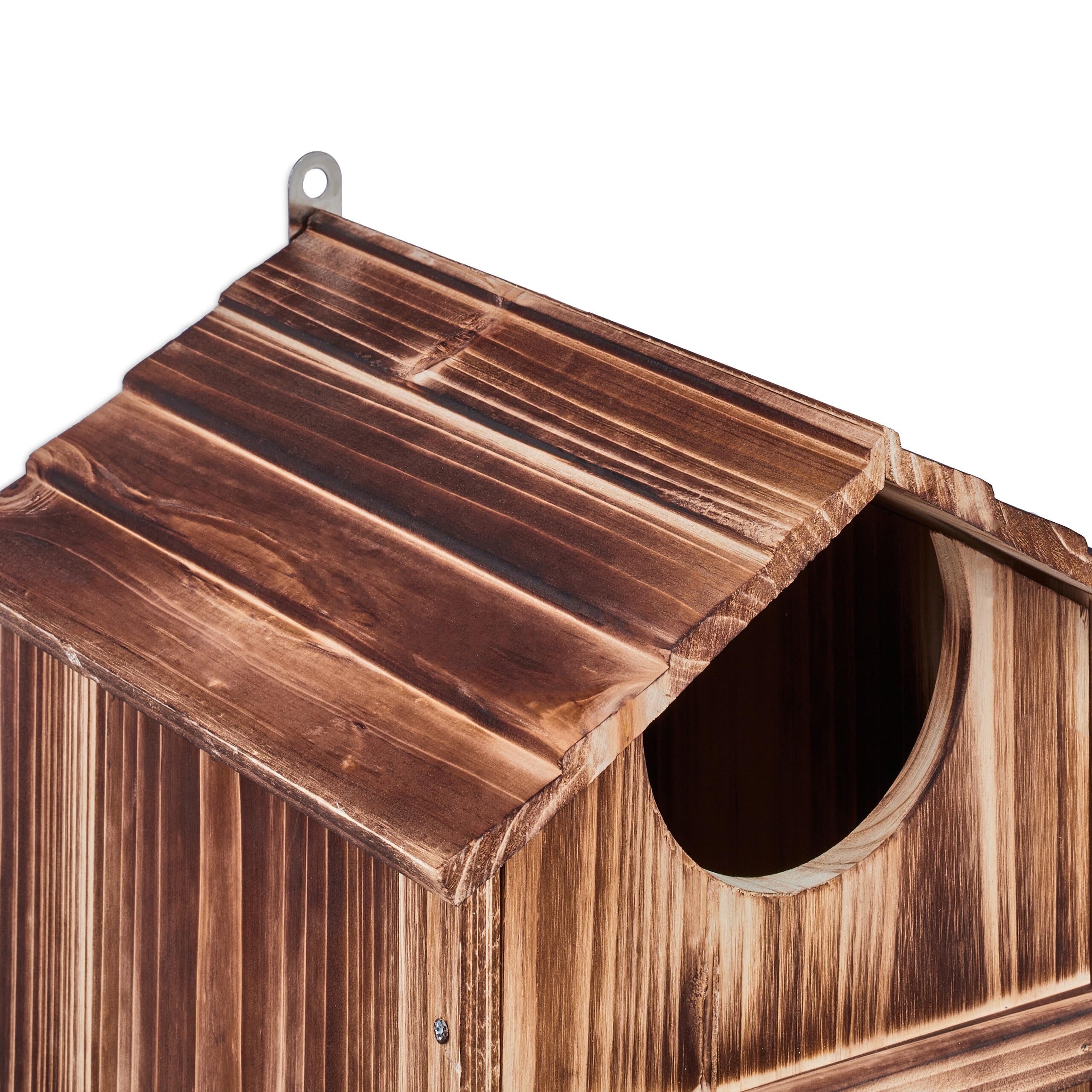 Relaxdays Casetta per Uccelli, Nido in Legno Fiammato, Casa Appesa per Uccellini Giardino, 38,5 x 25 x 28 cm, Naturale