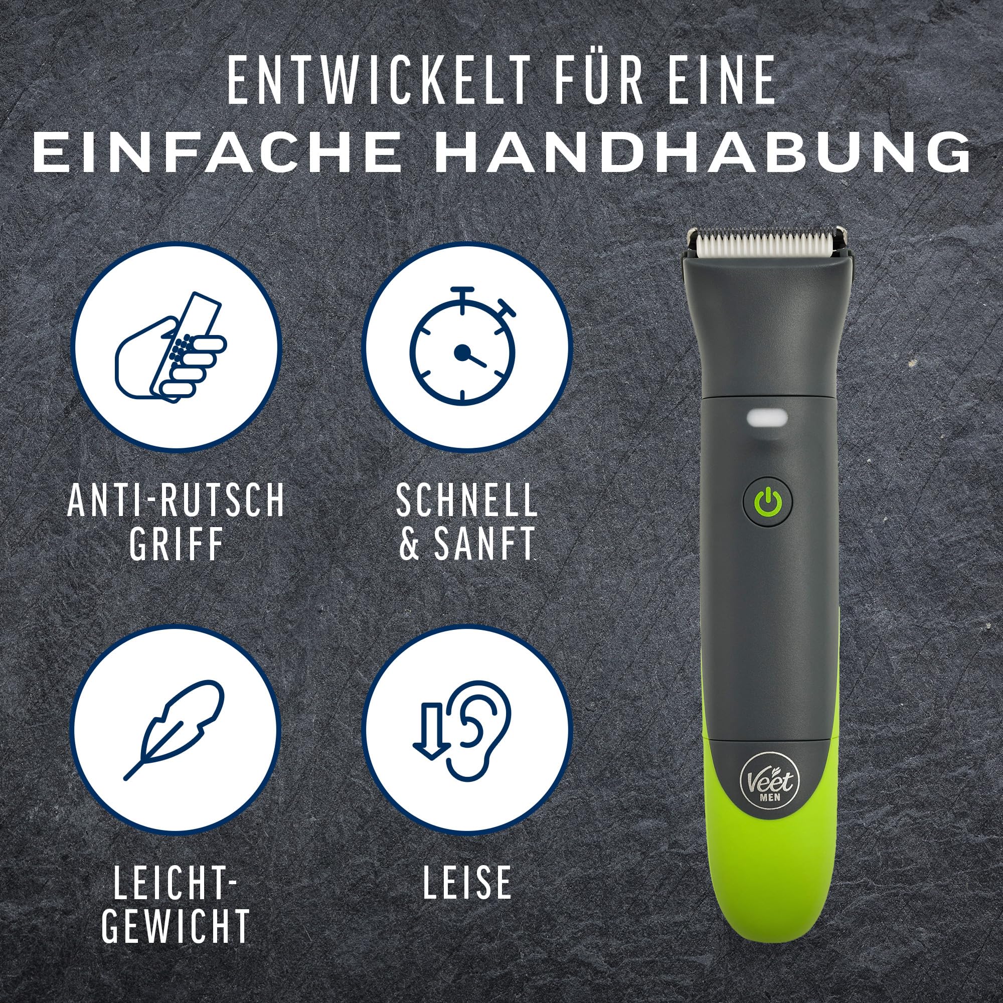 Veet Men Intimate Trimmer - Intimrasierer für Männer - Intim- und Körperrasierer für Intimbereich, Gesicht, Achseln & Oberkörper - Wasserfester Herren Haartrimmer & Rasierer, Packaging May Vary