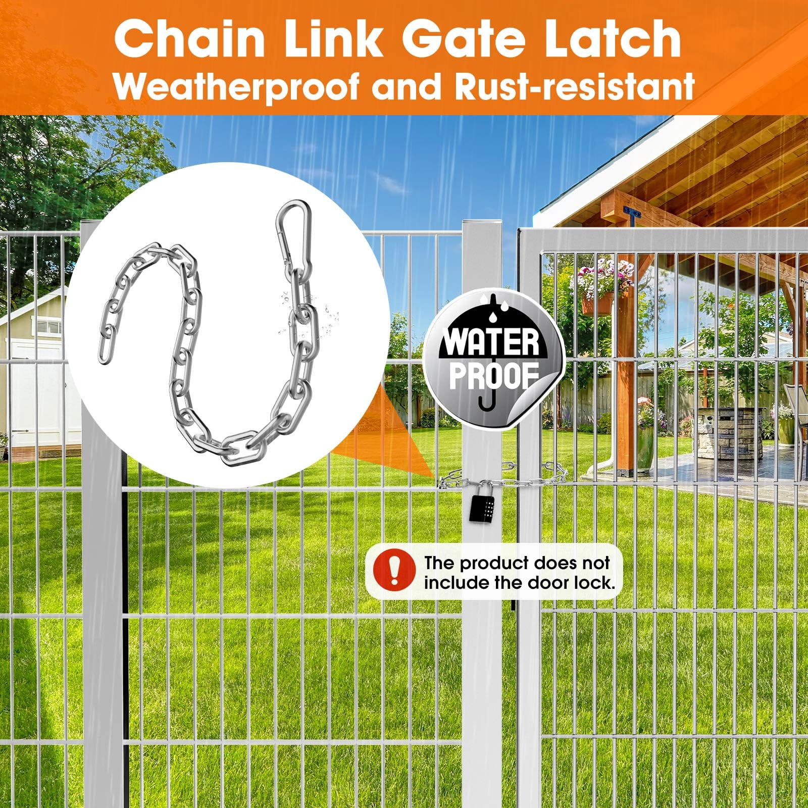 Gate Chain Lock, 23.6 Inch 304 Stainless Steel Chain Fence Gate Latch with Carabiner - Image 4