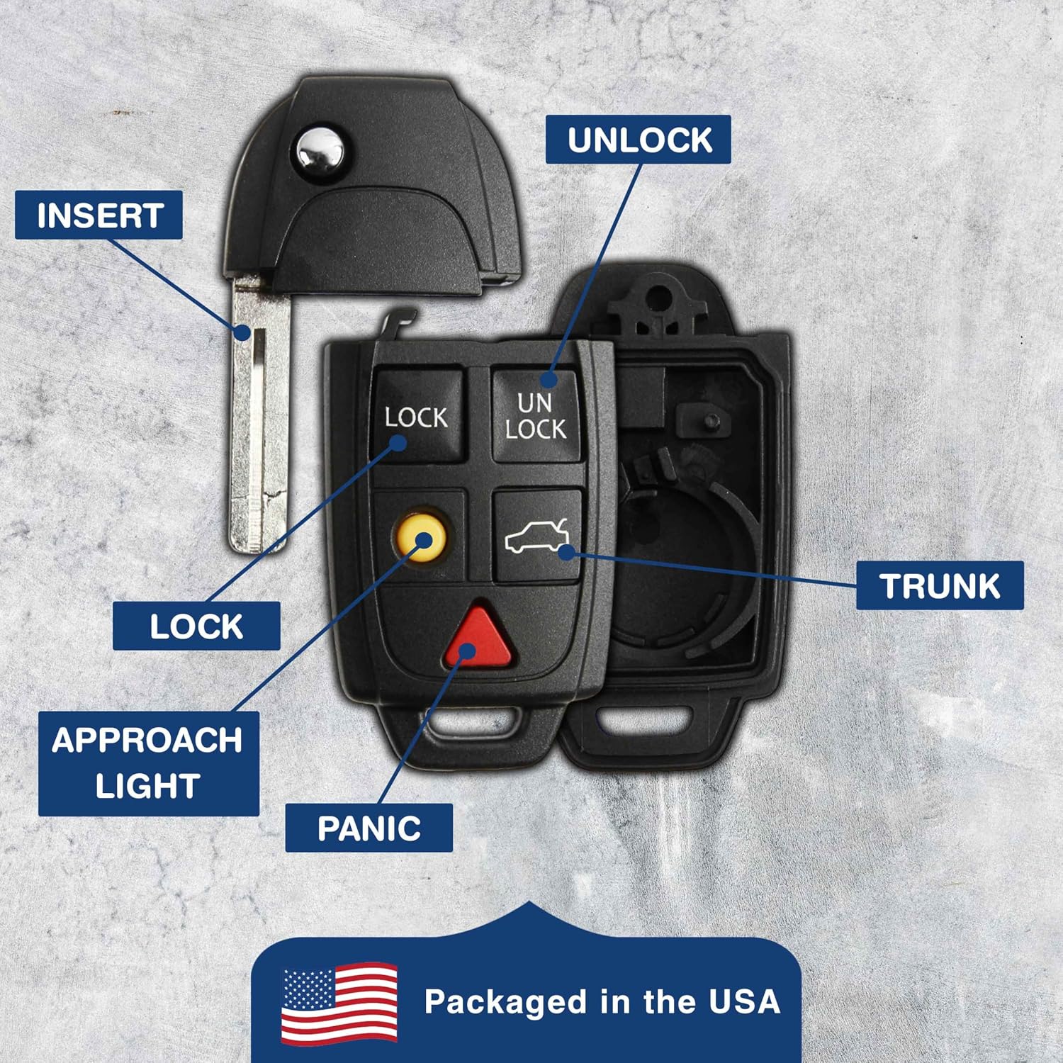 Keyless Option Remote Flip Key Fob Shell Case for Volvo (LQNP2T-APU)